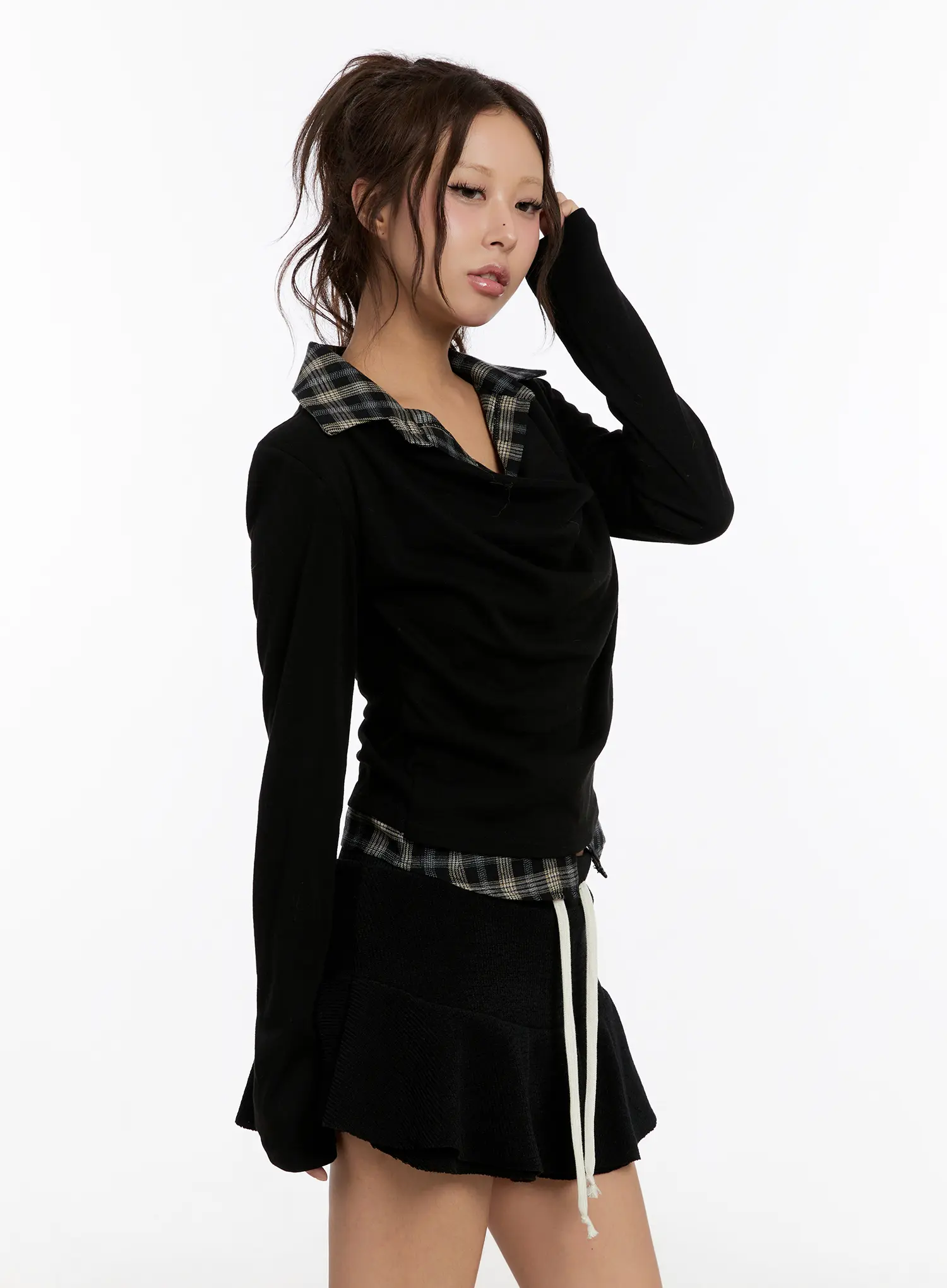 Plaid Layered Long Sleeve Top CN527 - Image 5