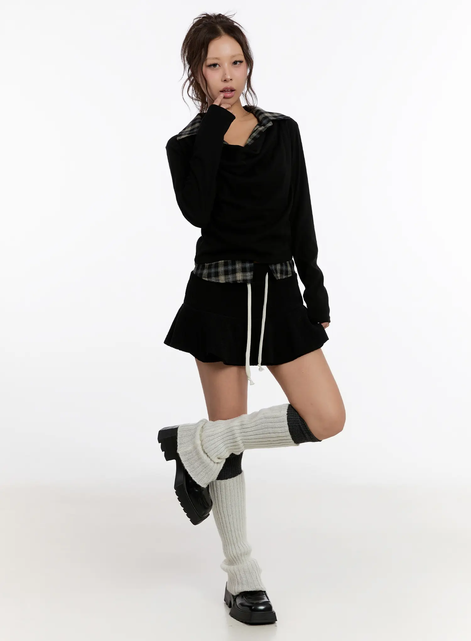 Plaid Layered Long Sleeve Top CN527 - Image 6