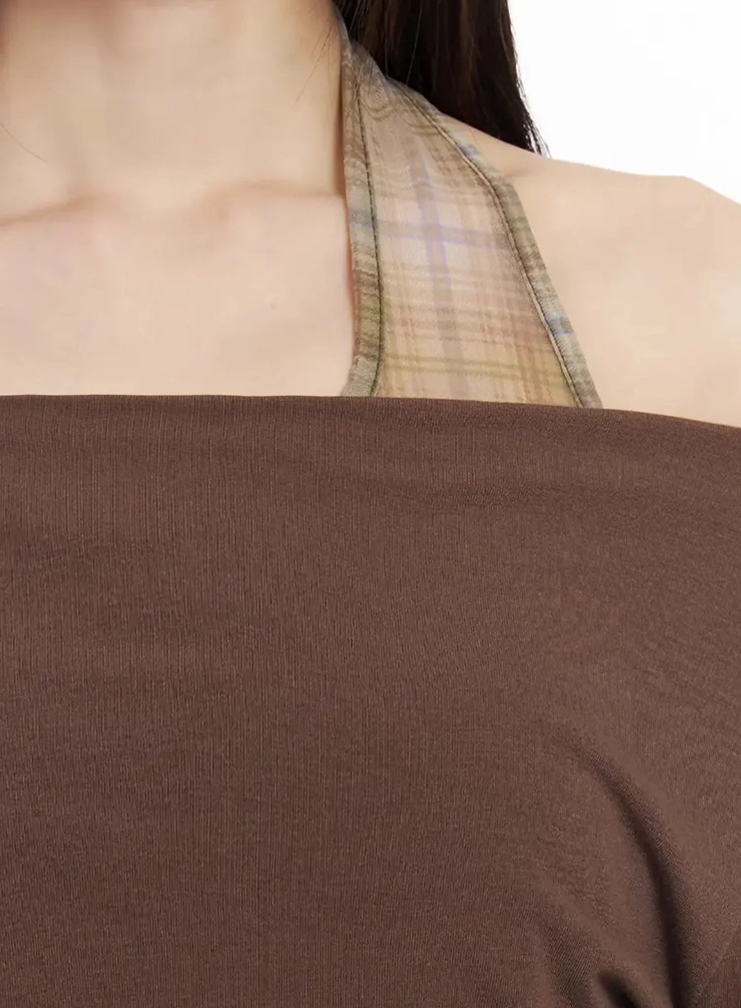 Plaid Layered Off-Shoulder Top IM523 - Image 4