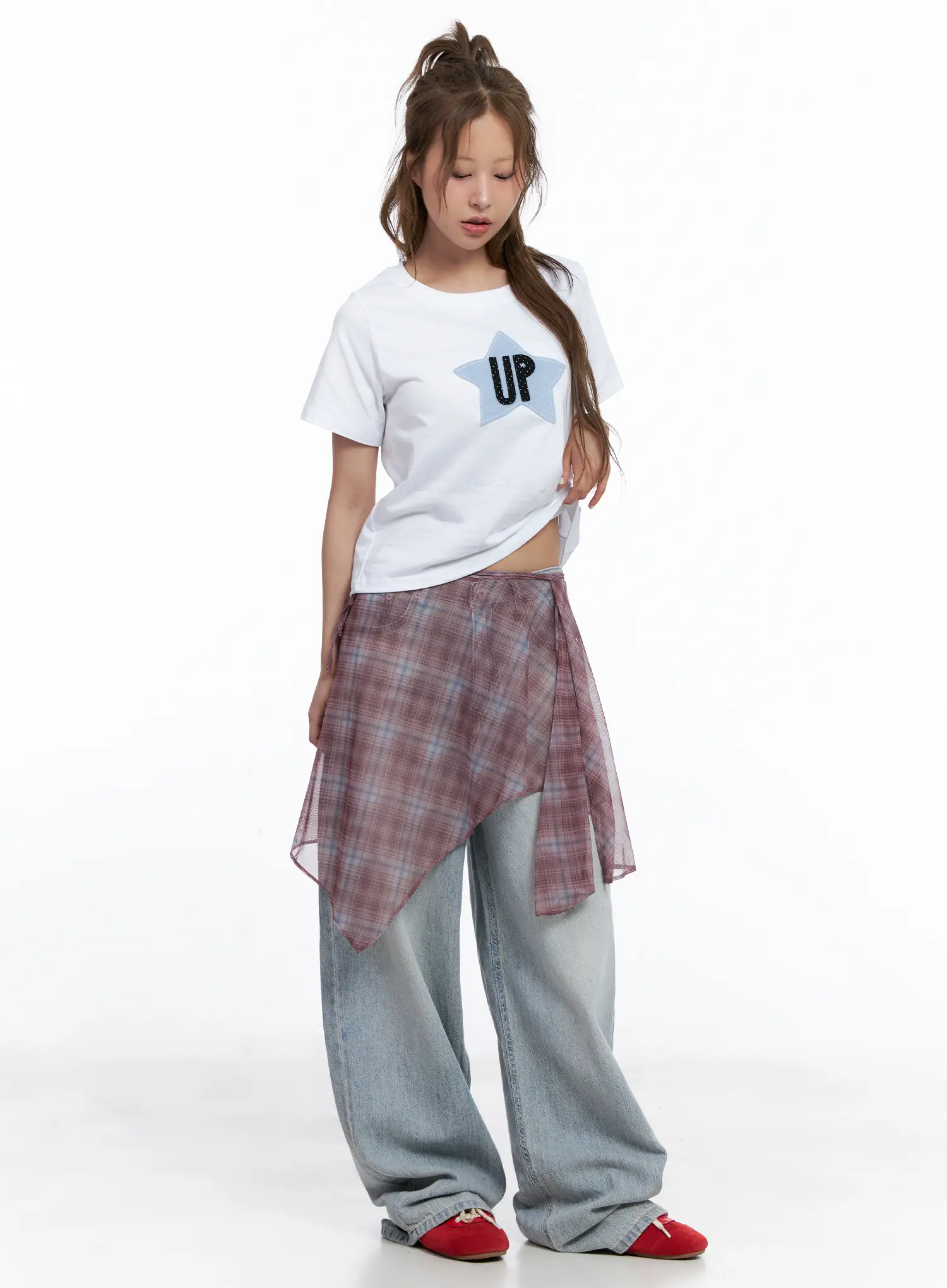 Plaid Mesh Layered Wrap Midi Skirt CL511 - Image 2