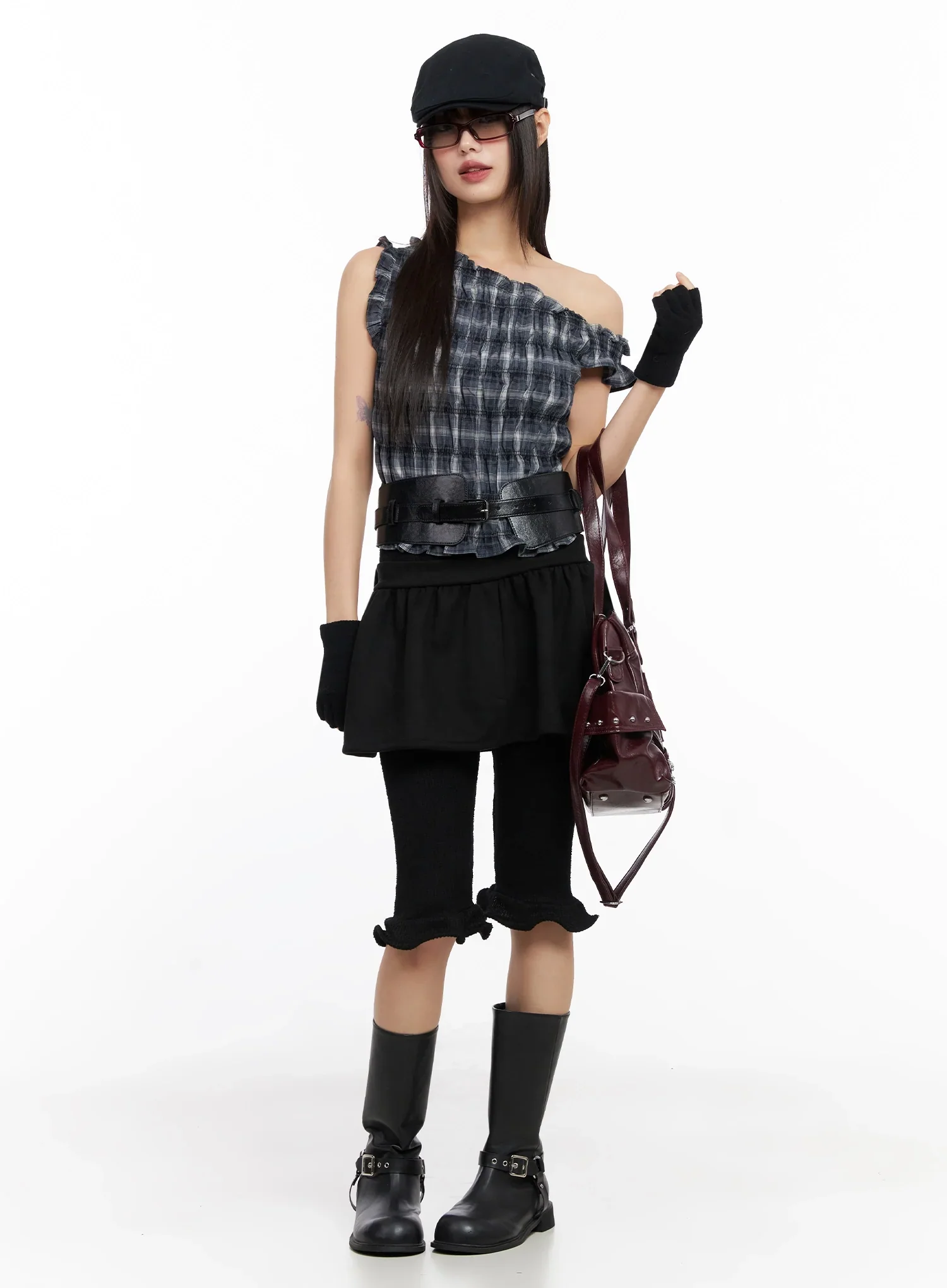 Plaid Off-Shoulder Blouse IN503 - Image 4