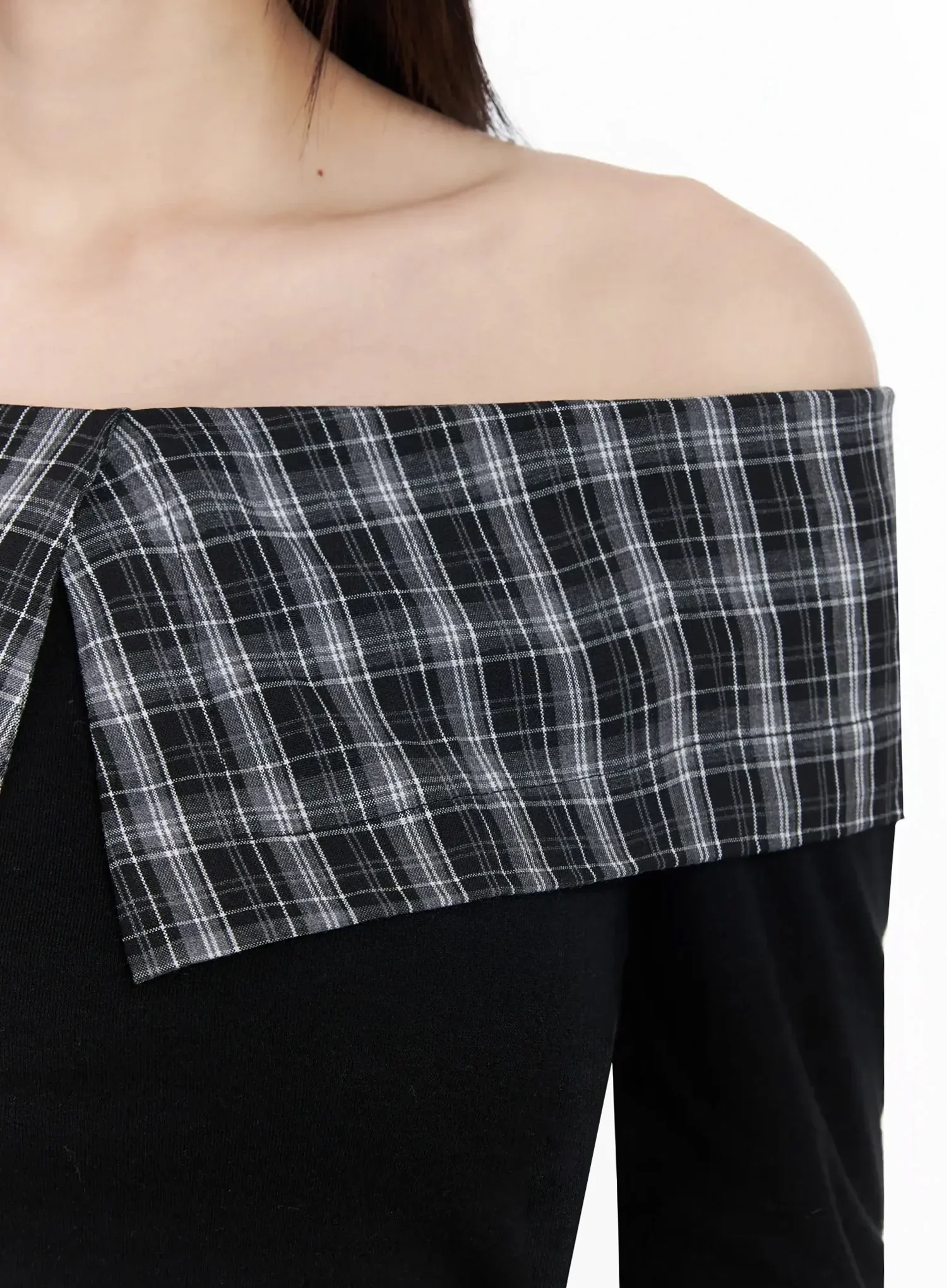 Plaid Off-Shoulder Long Sleeve Top IM523 - Image 16