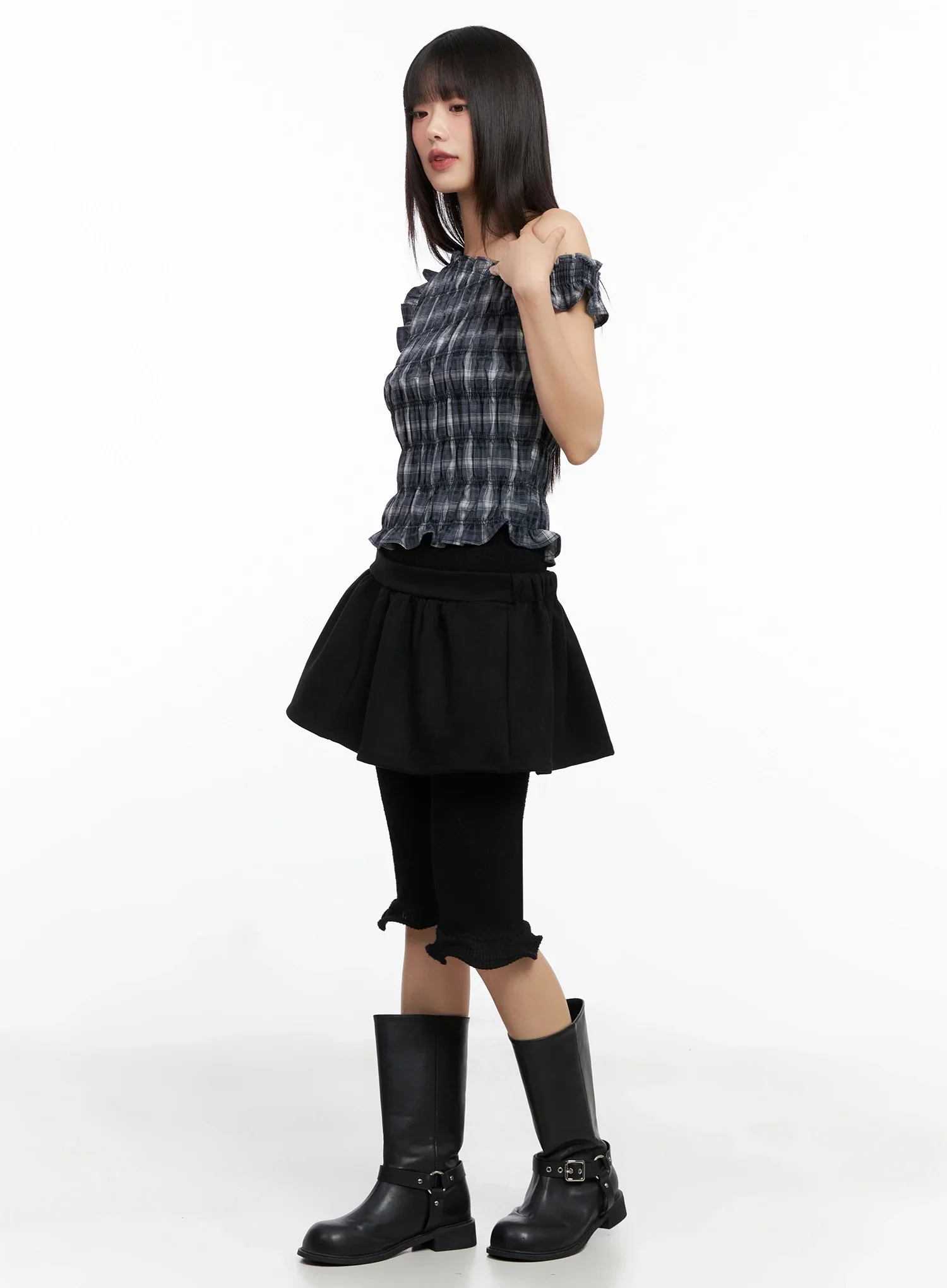 Plaid Off-Shoulder Top IN503 - Image 10