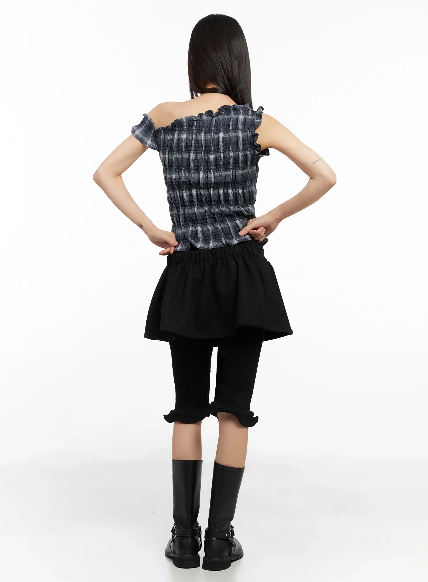 Plaid Off-Shoulder Top IN503 - Image 11