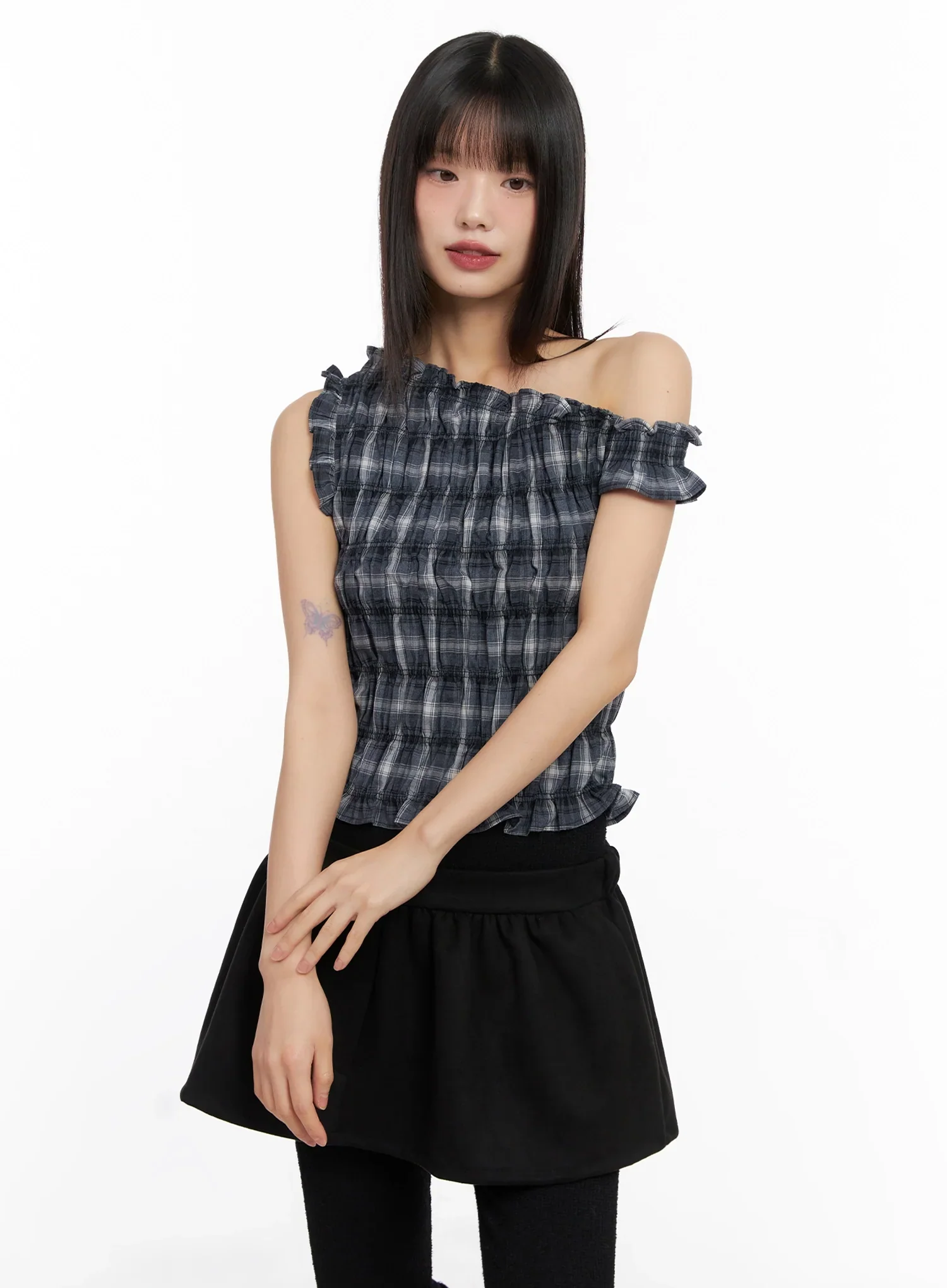 Plaid Off-Shoulder Top IN503 - Image 5