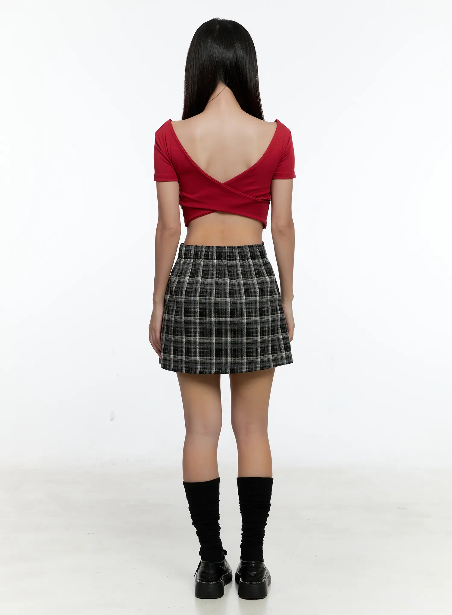 Plaid Pleated A-Line Skirt CS518 - Image 4