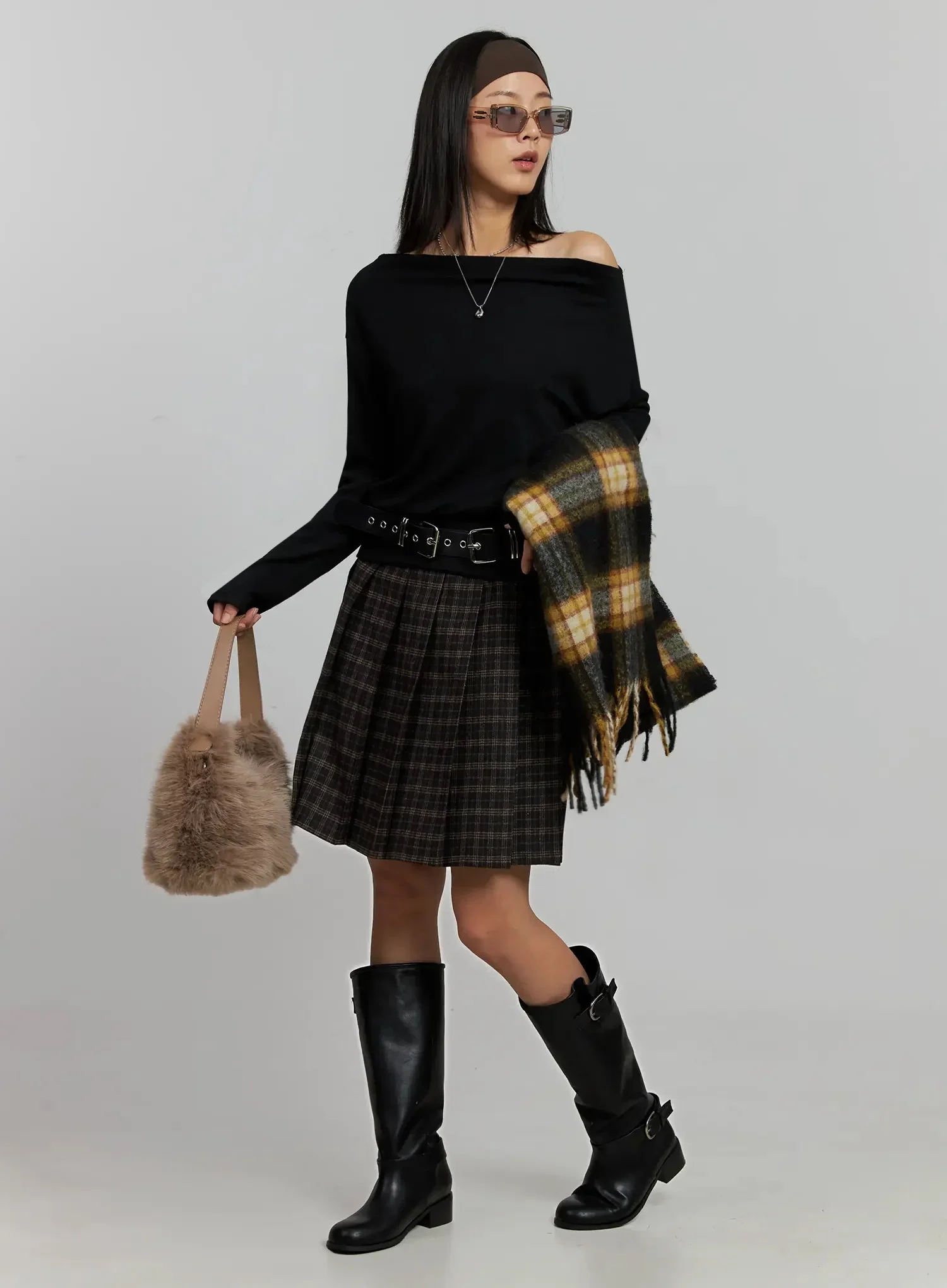 Plaid Pleated Midi Skirt IJ502 - Image 2