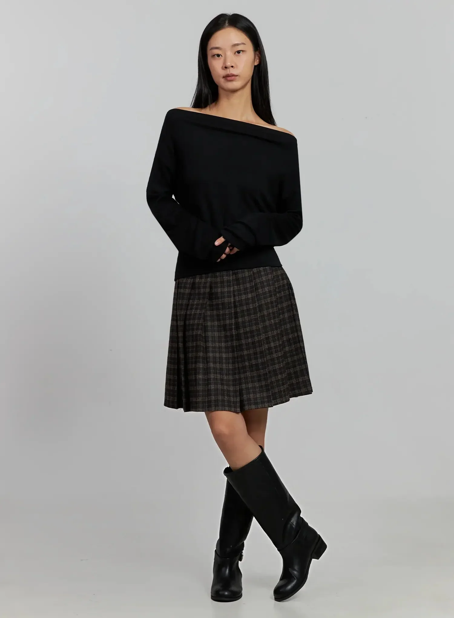 Plaid Pleated Midi Skirt IJ502 - Image 3