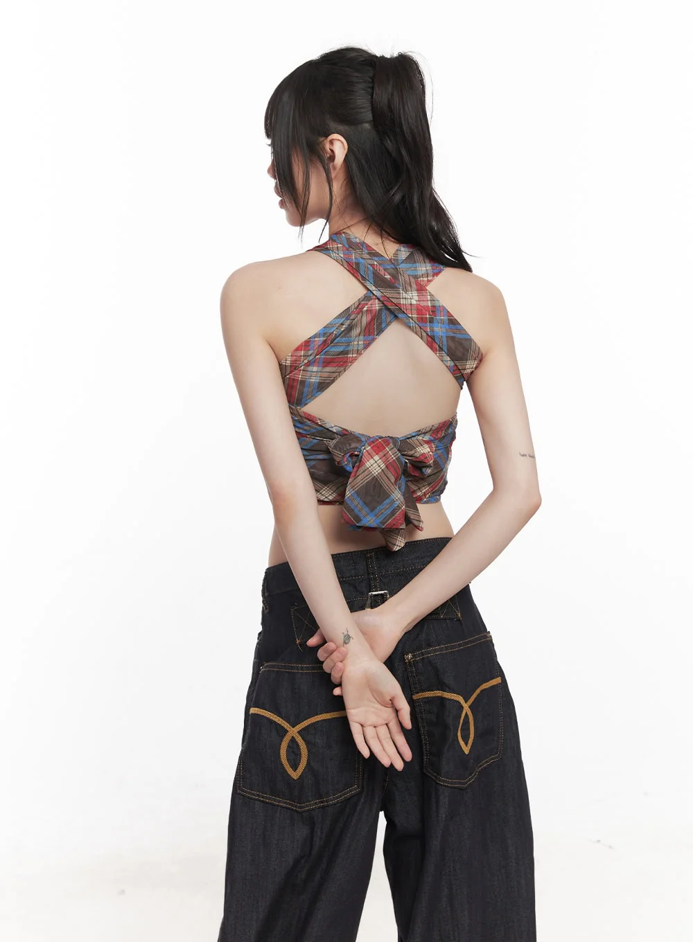 Plaid Print Halter Top CY520 - Image 9