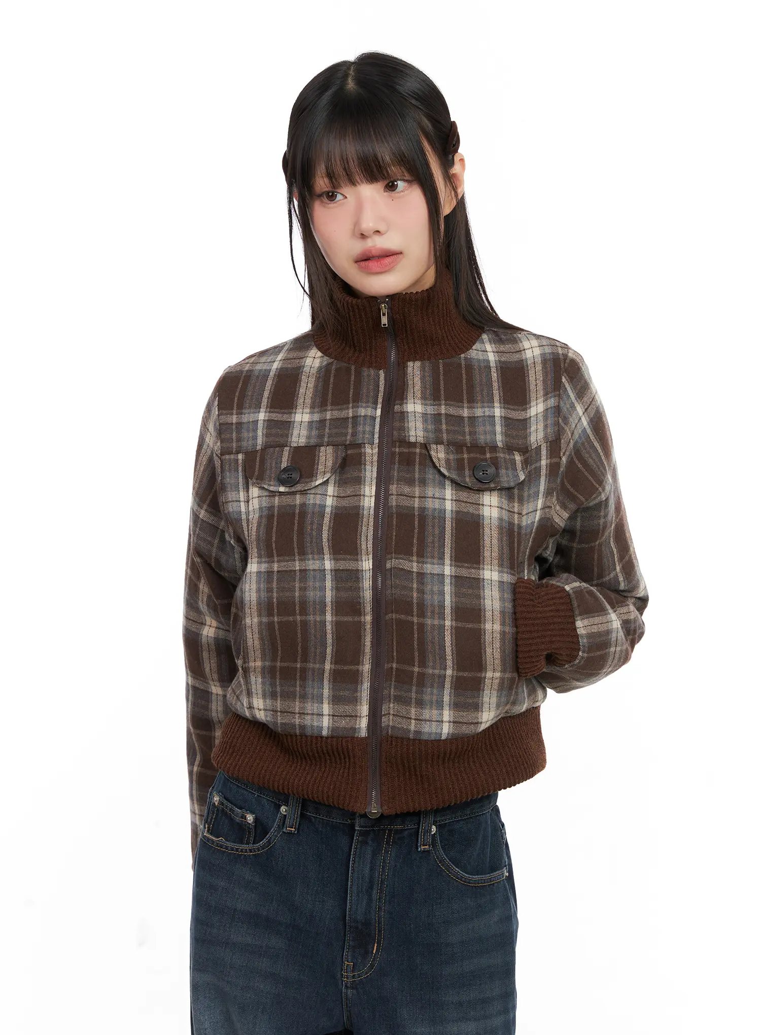Plaid Quilted Bomber Jacket CN520 - Image 9