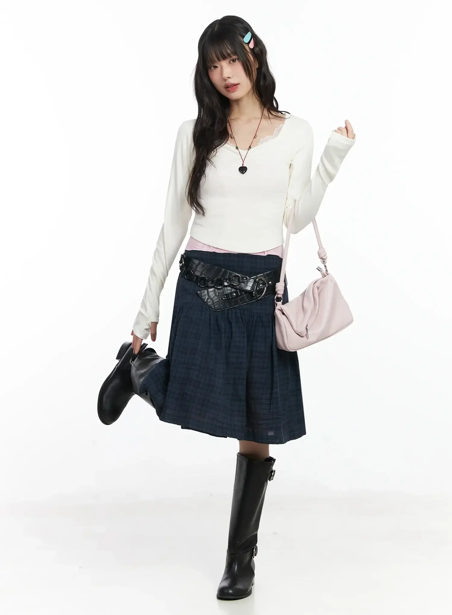 Plaid Split Midi Skirt F516 - Image 2