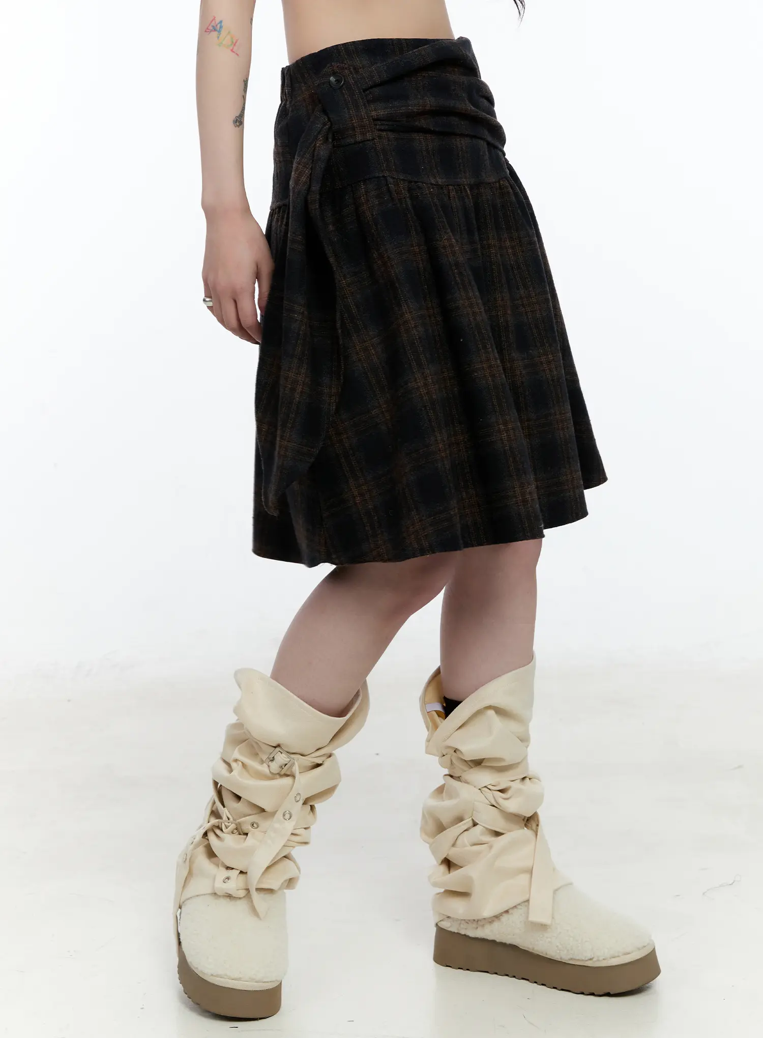 Plaid Tie-Wrap Midi Skirt CN517
