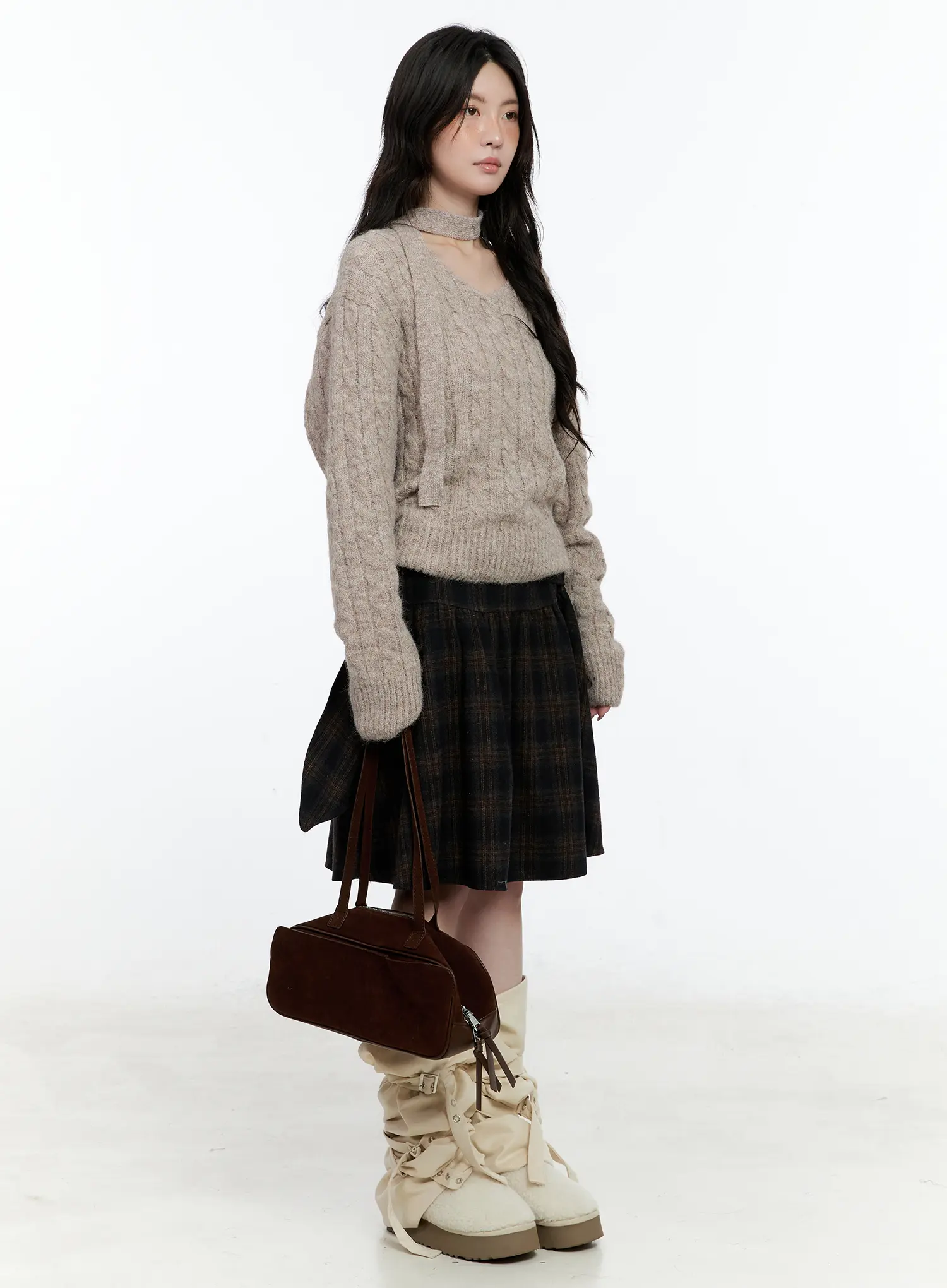 Plaid Tie-Wrap Midi Skirt CN517 - Image 8
