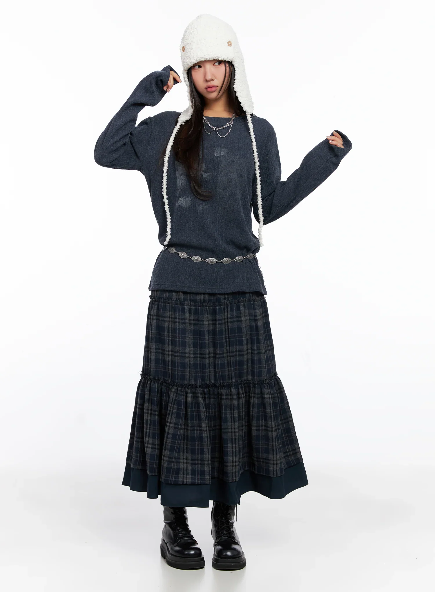 Plaid Tiered Maxi Skirt CO515