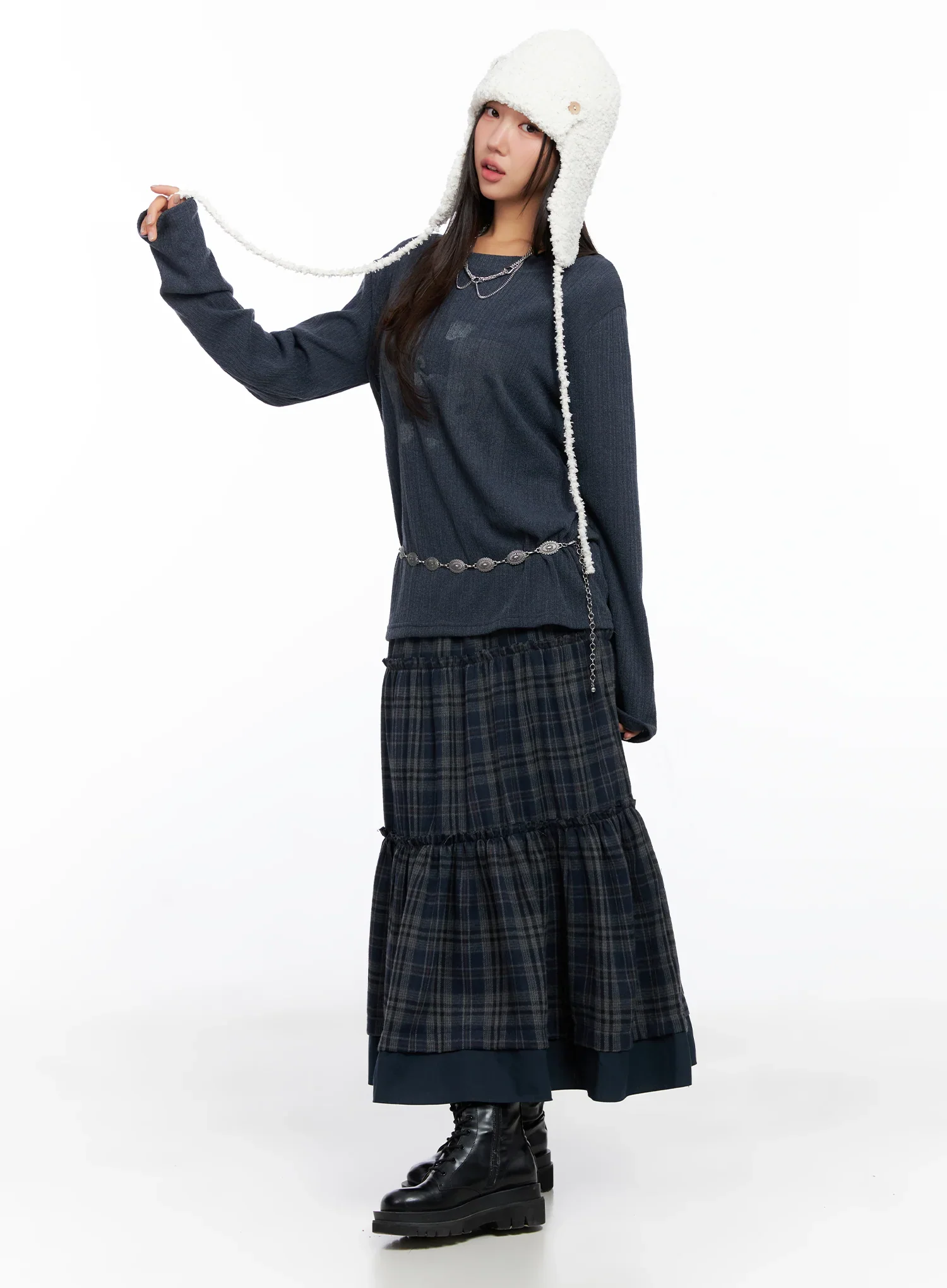 Plaid Tiered Maxi Skirt CO515 - Image 5
