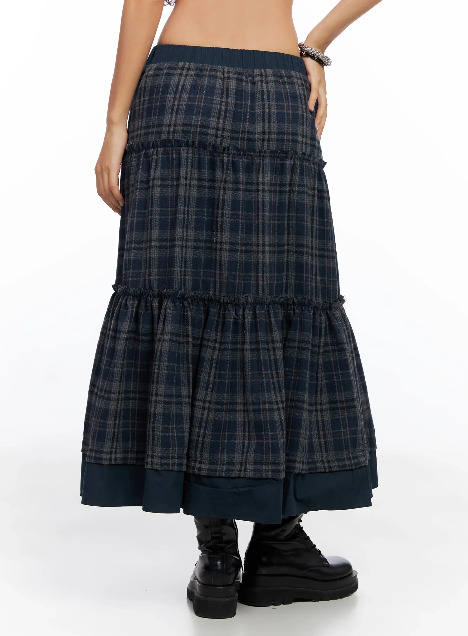 Plaid Tiered Maxi Skirt CO515 - Image 6