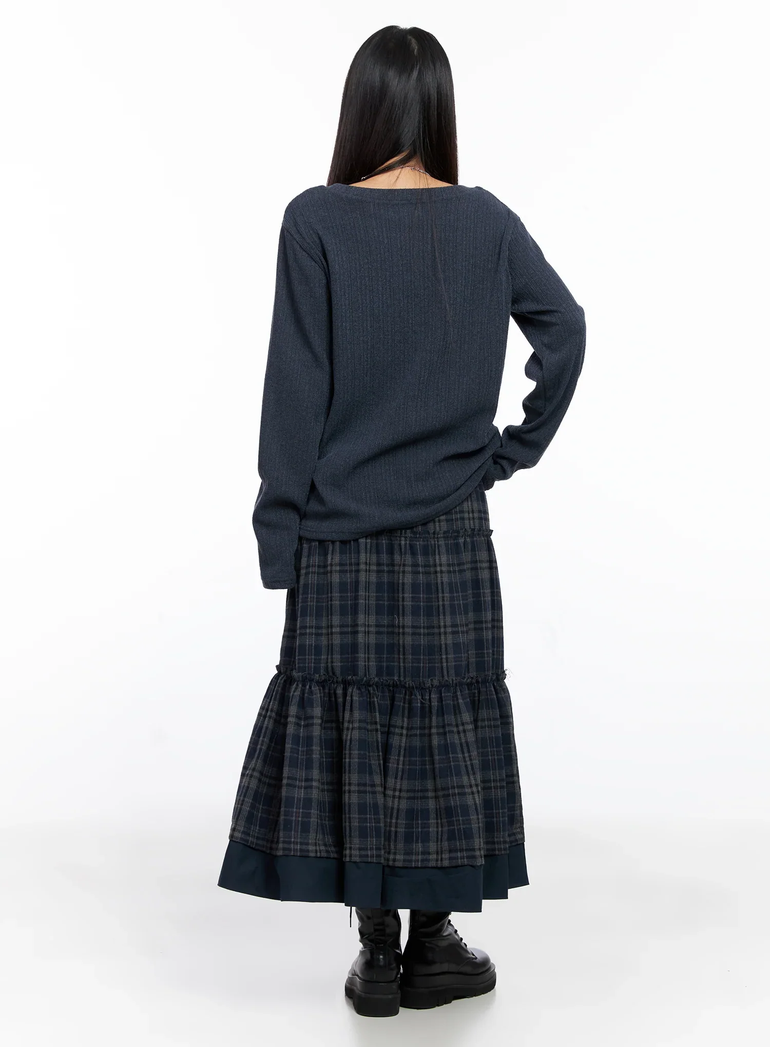 Plaid Tiered Maxi Skirt CO515 - Image 7