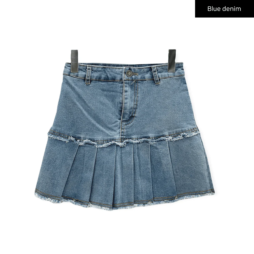 Pleated Hem Denim Skirt - Image 16