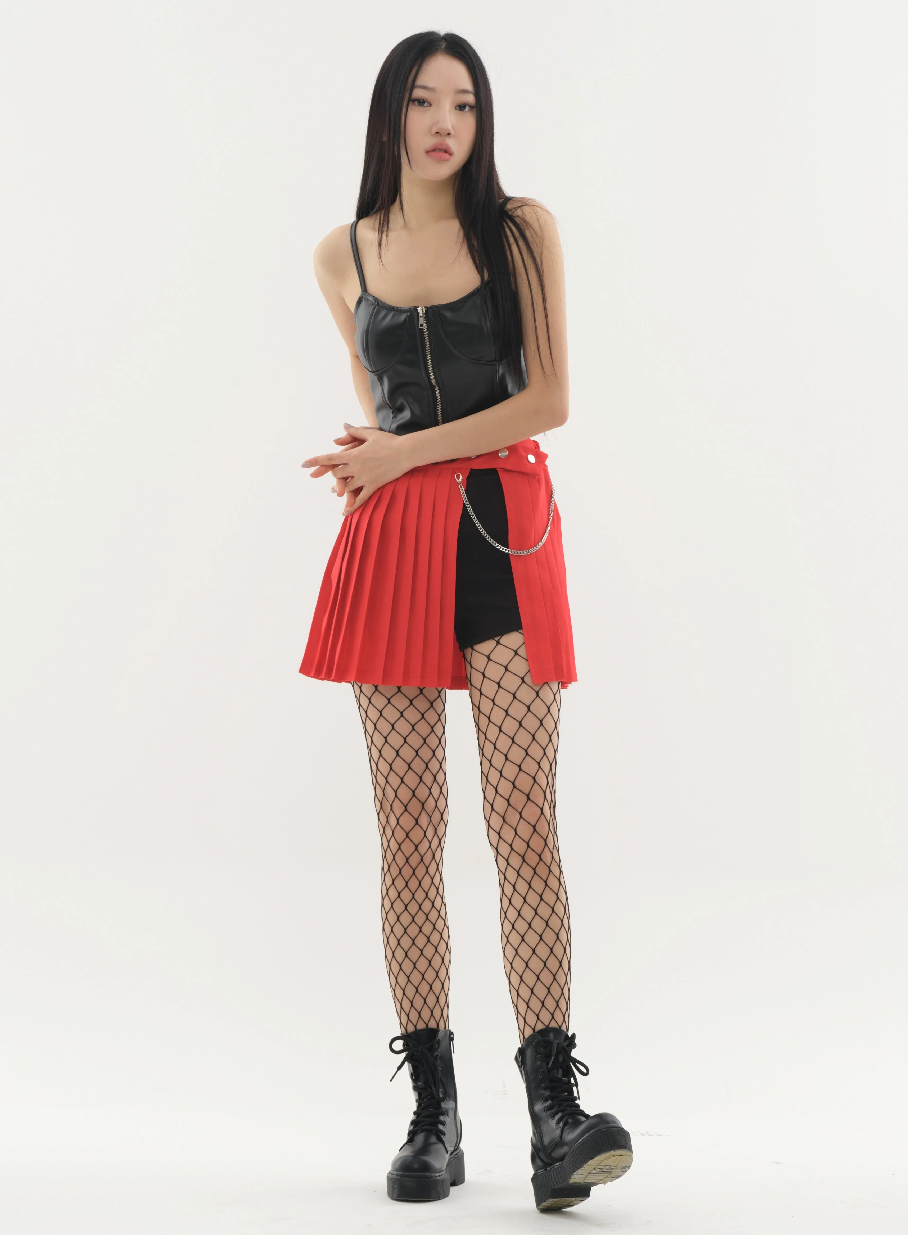 Pleated Mini Skirt with Chain #Original Kpop #121692 - Image 2