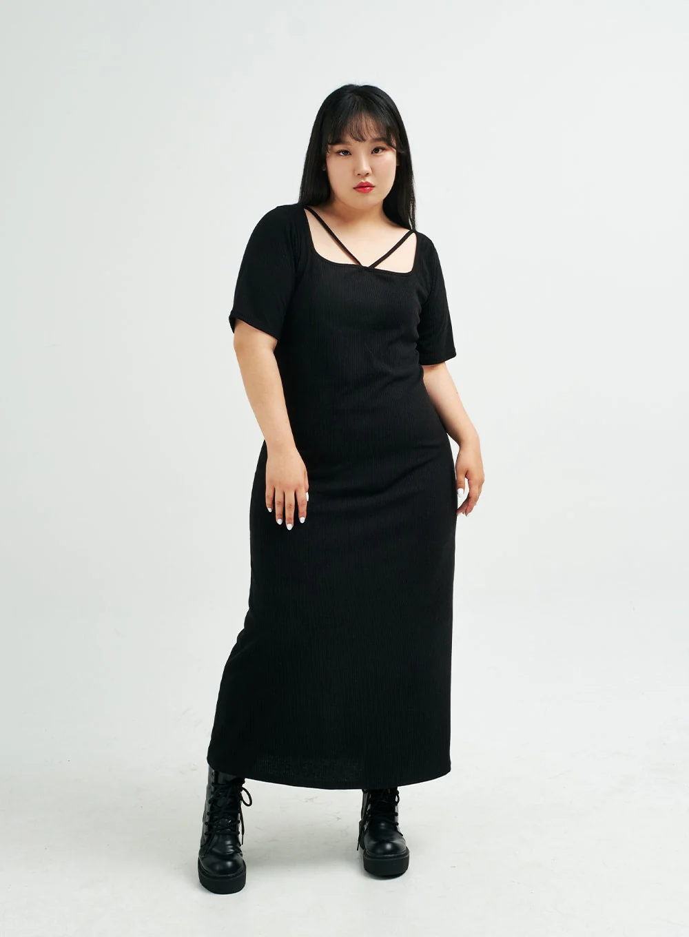 Plus Square Neck V Strap Maxi Dress IY24