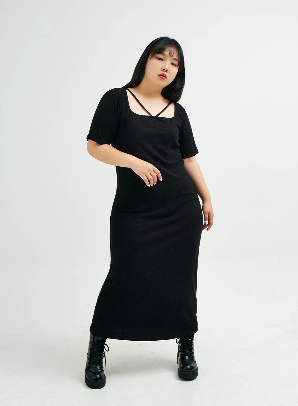 Plus Square Neck V Strap Maxi Dress IY24 - Image 2