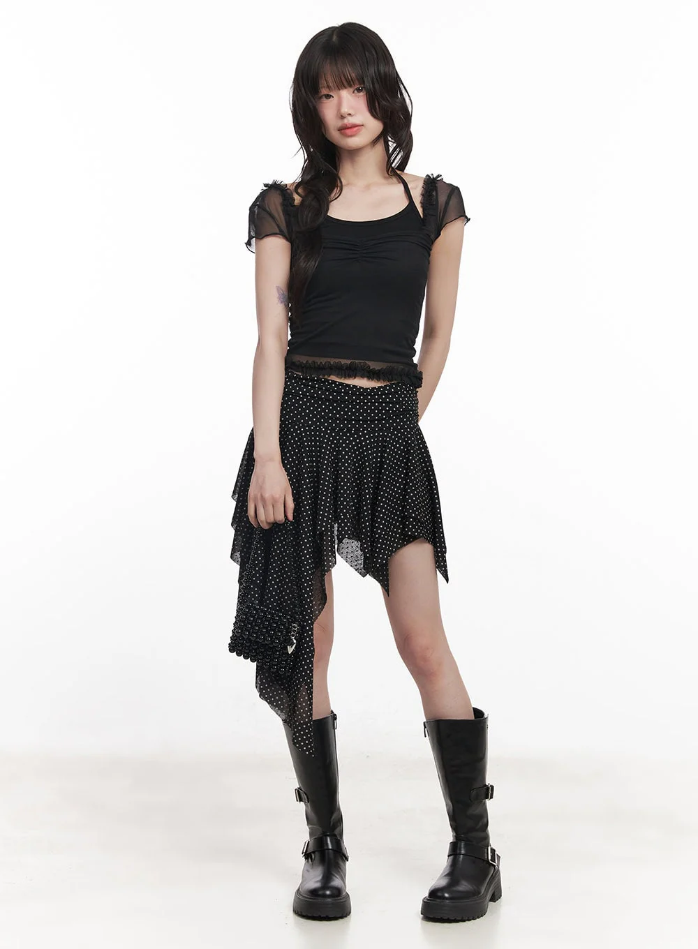 Polka Dot Asymmetric Ruffle Mini Skirt CY520 - Image 7