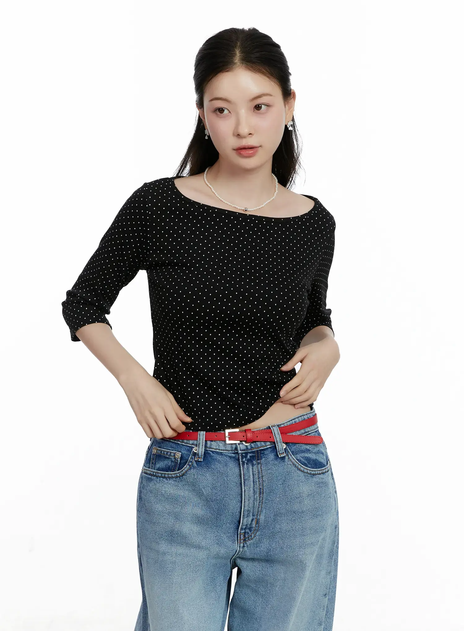 Polka Dot Boat Neck Top F502 - Image 2