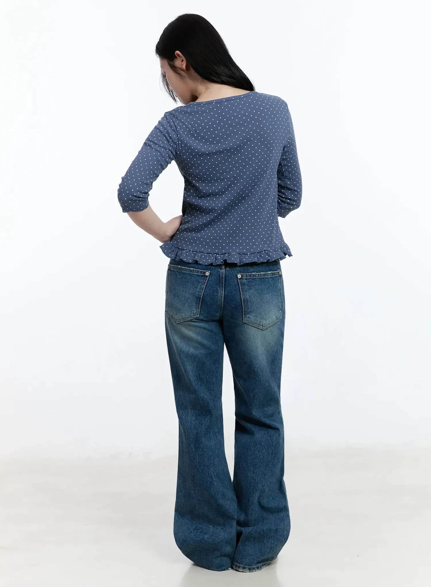 Polka Dot Frill Hem 3/4 Sleeve Top IM513 - Image 11