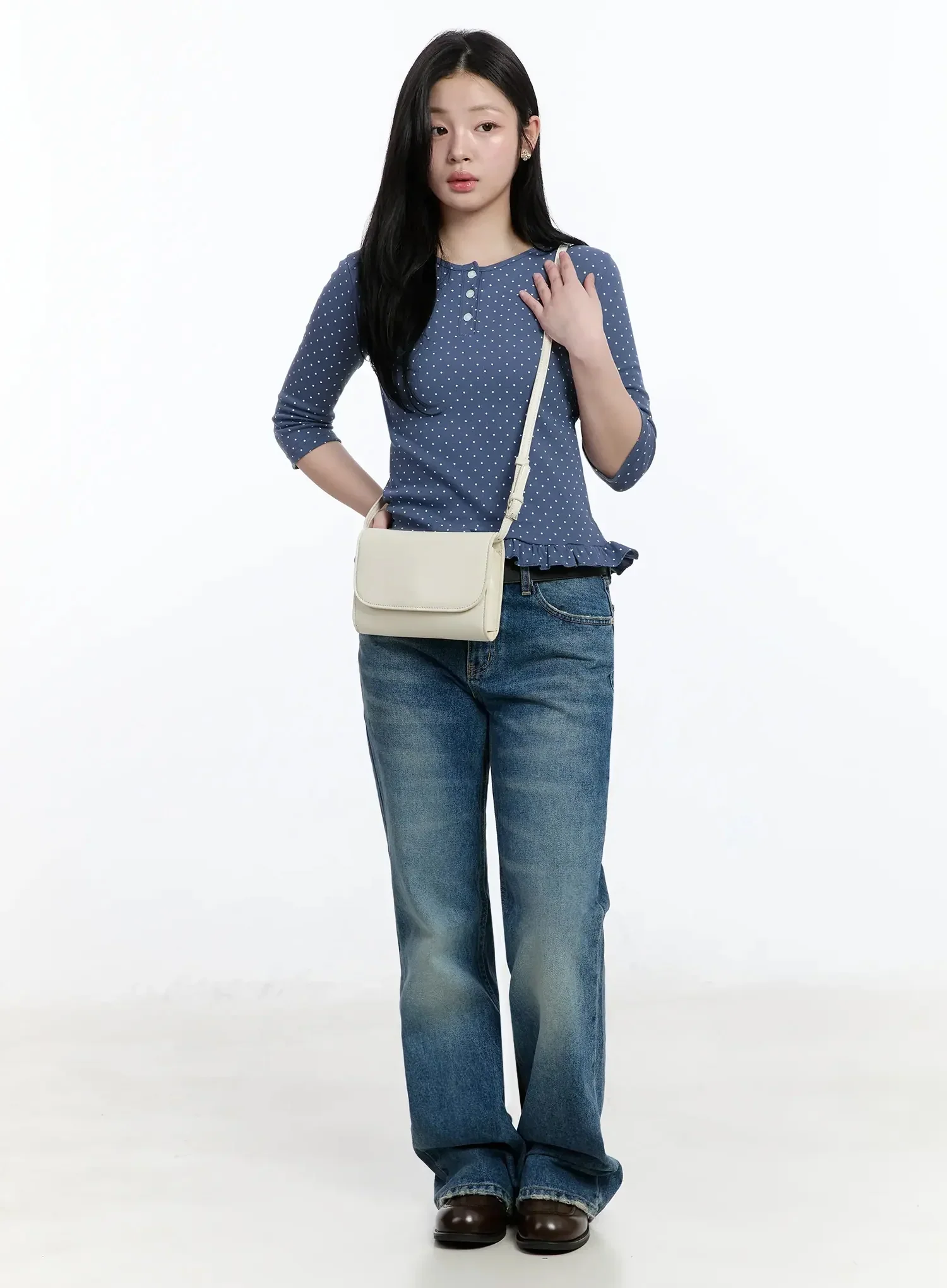 Polka Dot Frill Hem 3/4 Sleeve Top IM513 - Image 12