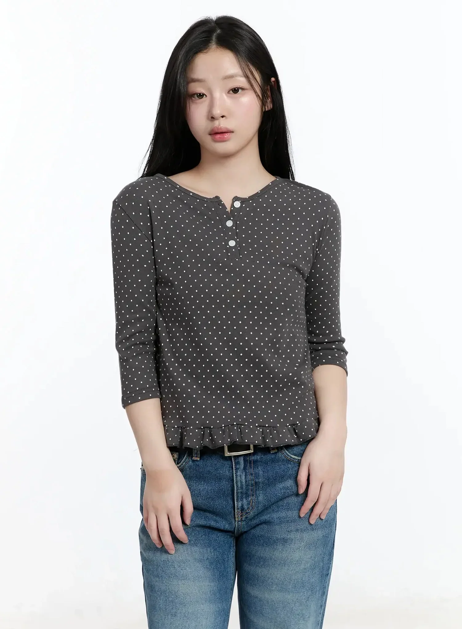 Polka Dot Frill Hem 3/4 Sleeve Top IM513 - Image 15