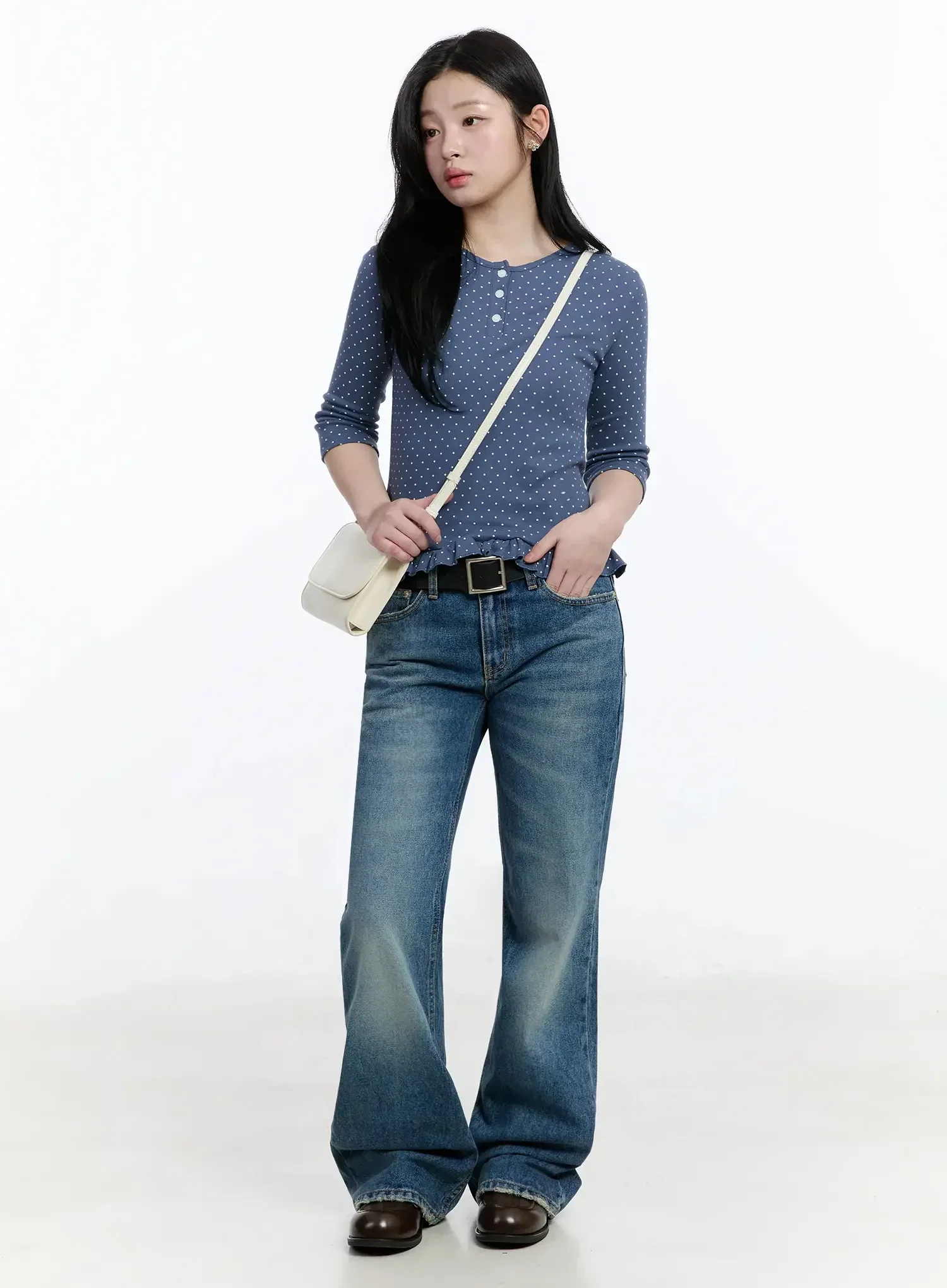 Polka Dot Frill Hem 3/4 Sleeve Top IM513 - Image 4