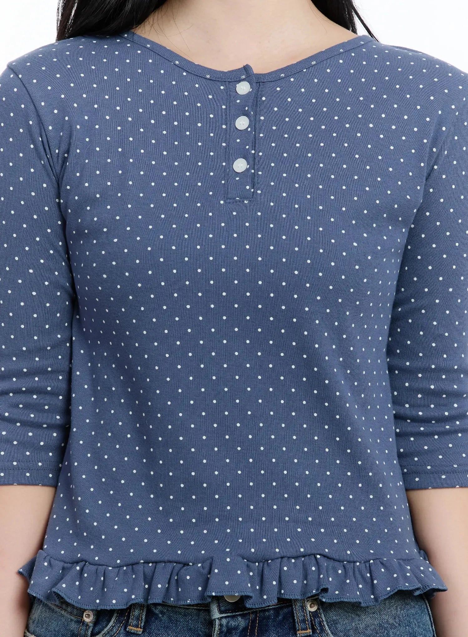 Polka Dot Frill Hem 3/4 Sleeve Top IM513 - Image 5