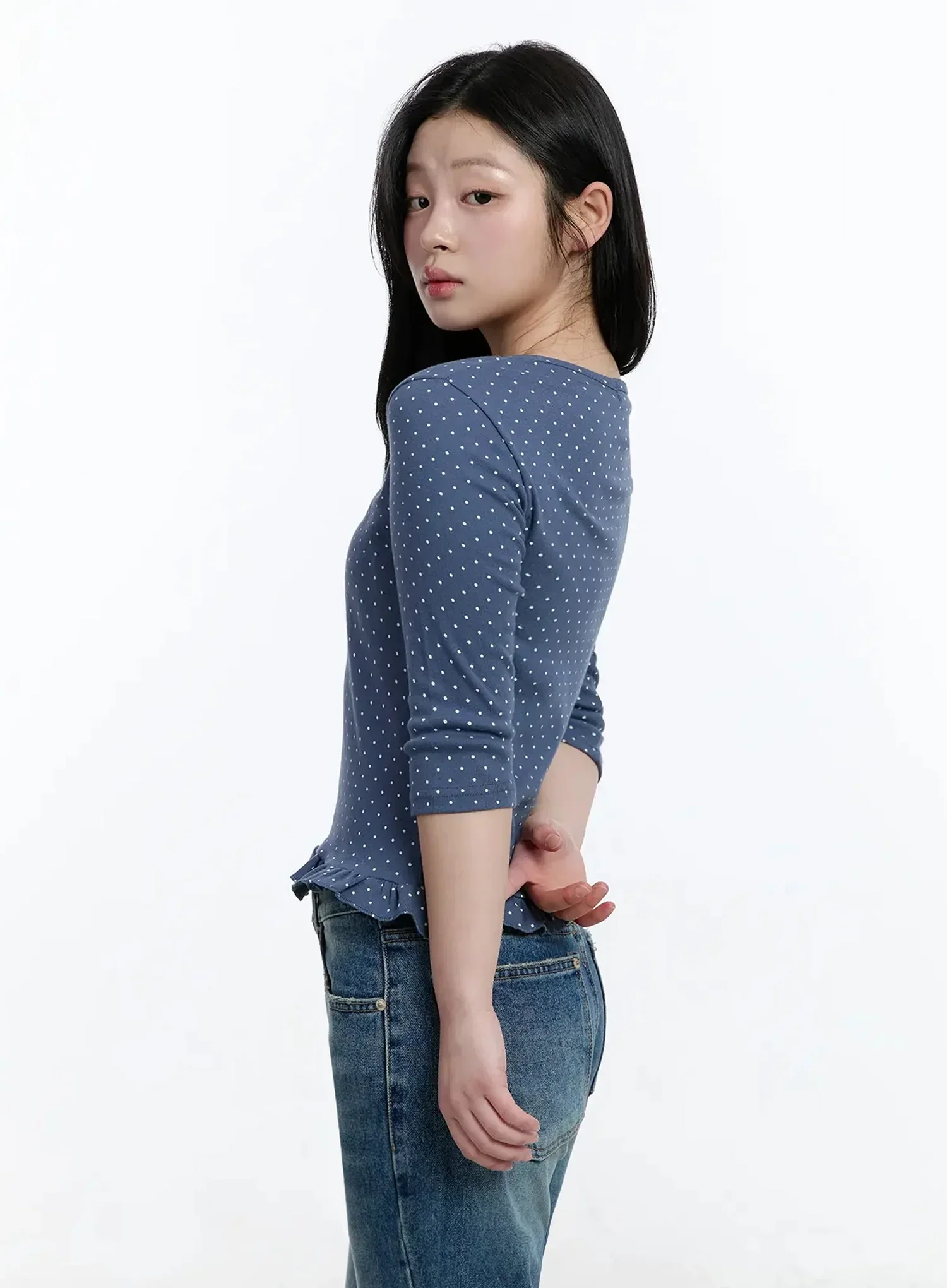 Polka Dot Frill Hem 3/4 Sleeve Top IM513 - Image 8