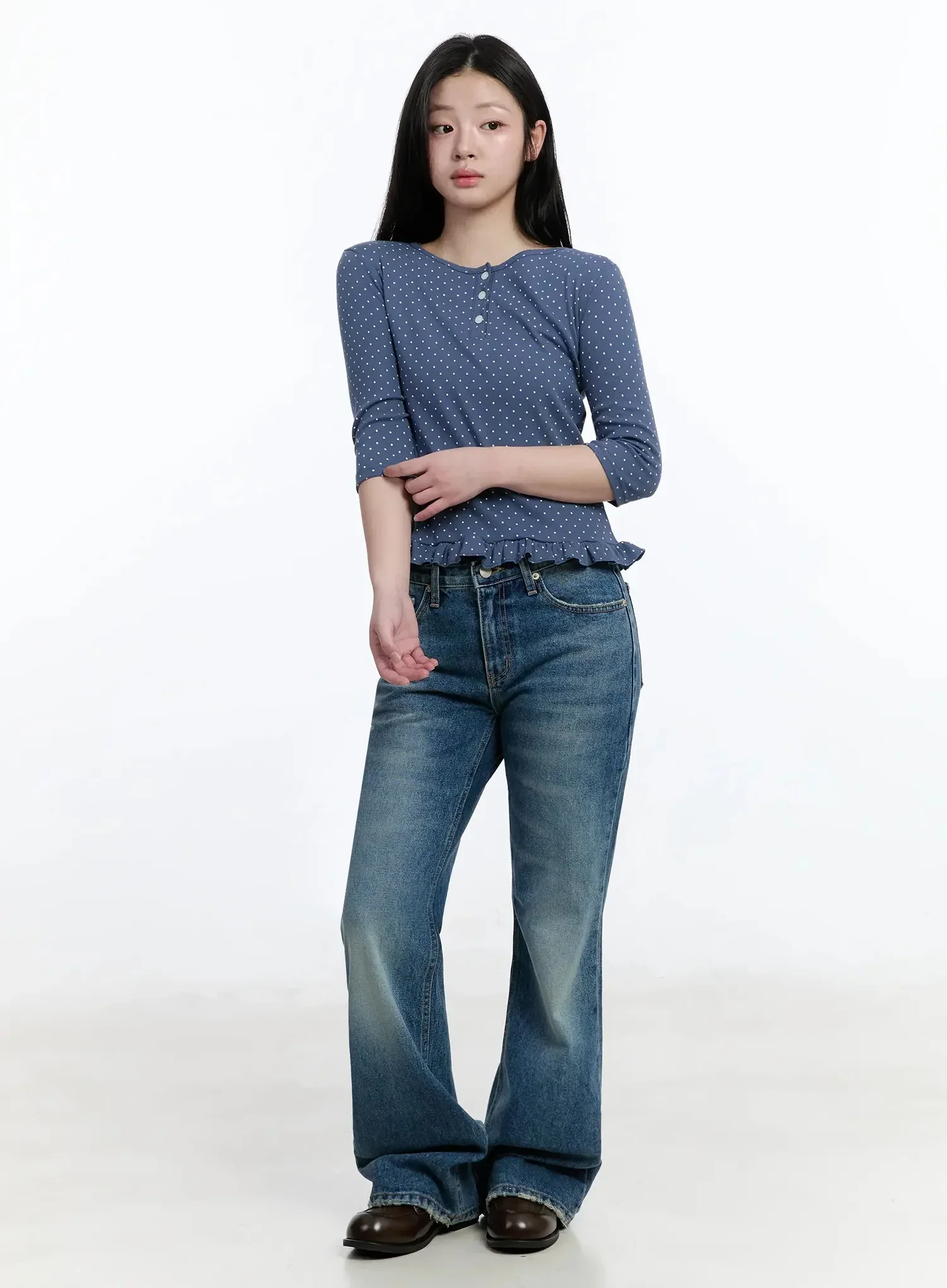 Polka Dot Frill Hem 3/4 Sleeve Top IM513 - Image 9
