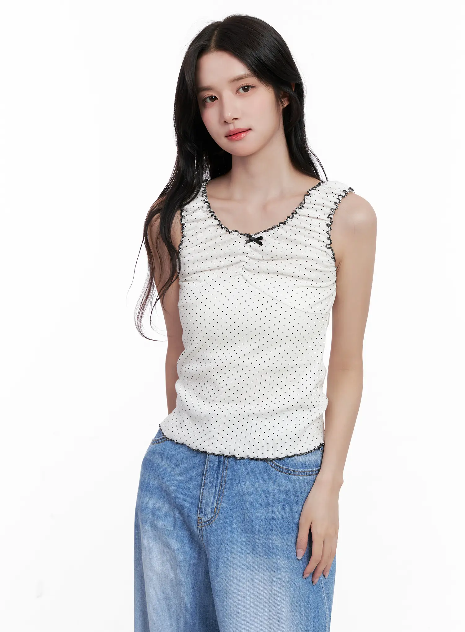 Polka Dot Ruffle Scrunch Top CL516