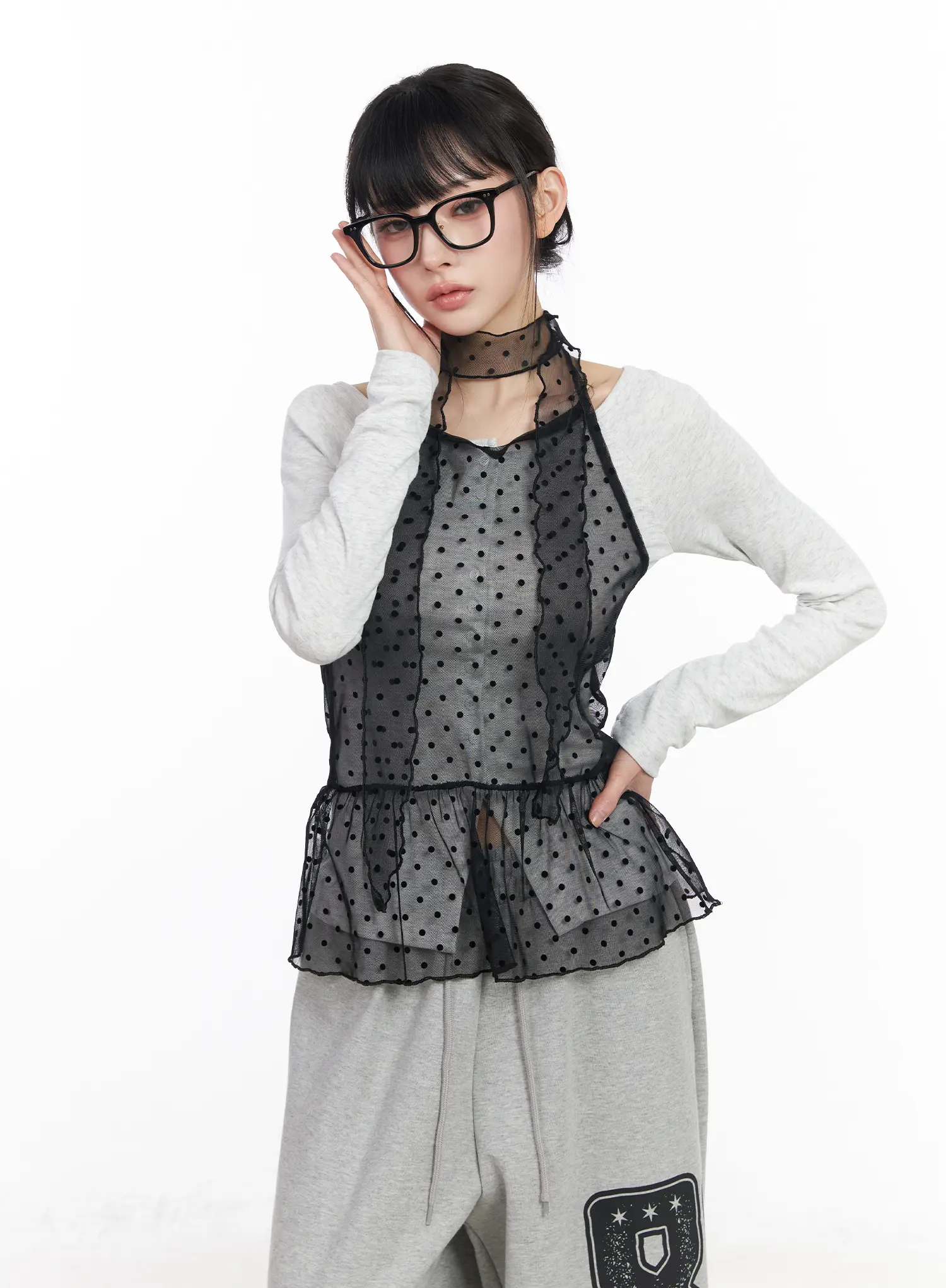 Polka Dot Sheer Tank Top and Scarf CF518 - Image 8