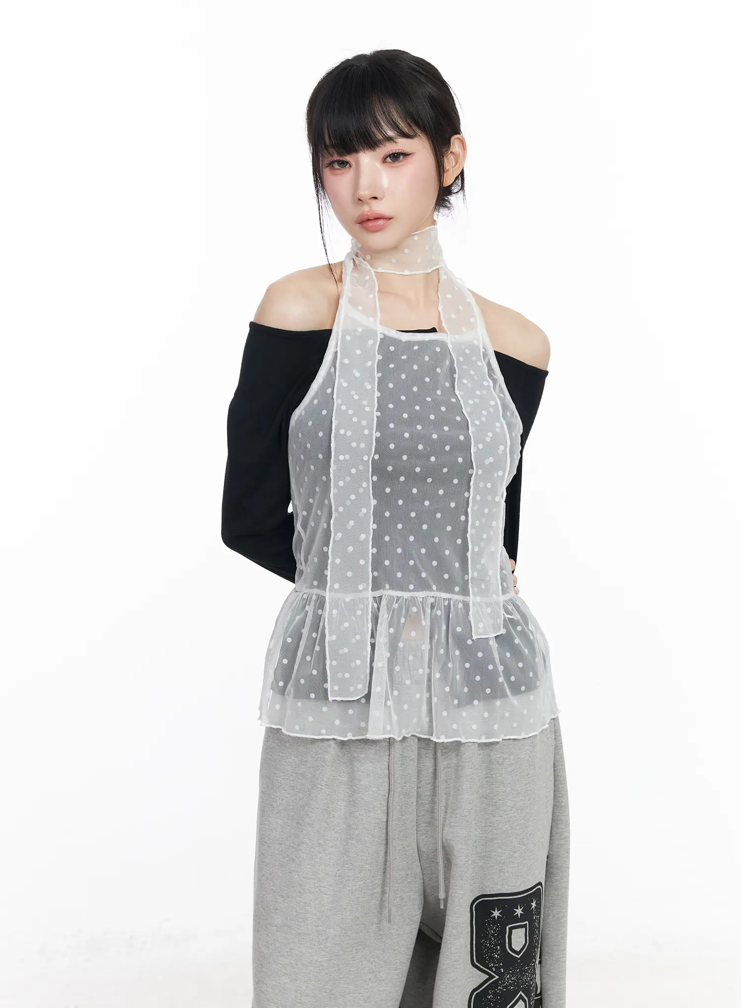 Polka Dot Sheer Tank Top and Scarf CF518 - Image 9