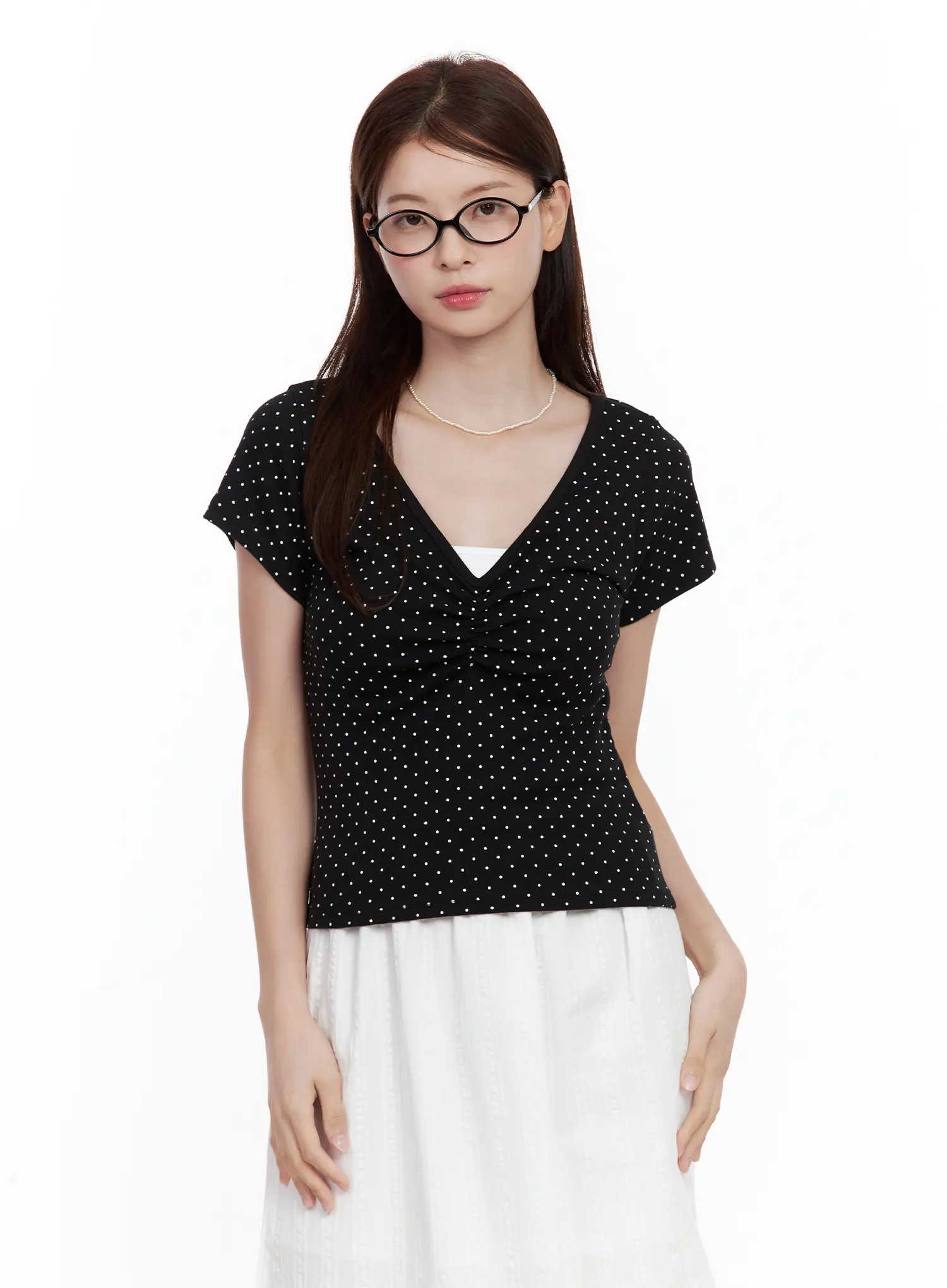 Polka Dot Shirred V-Neck Top CL502 - Image 10