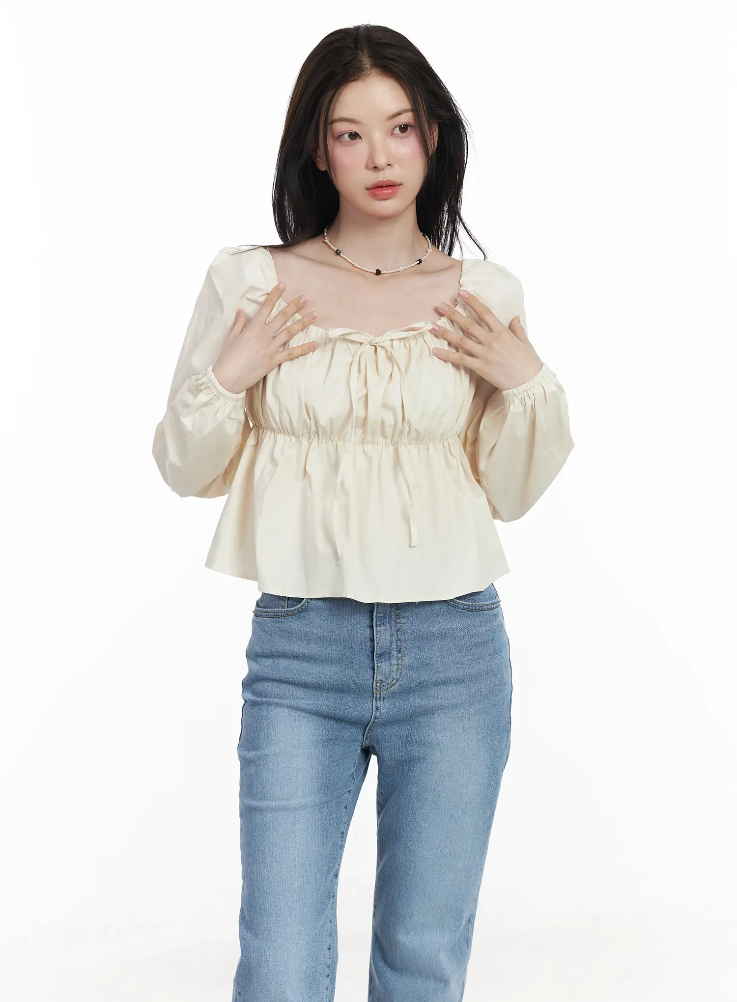 Puff-Sleeve Cotton Blouse IF520 - Image 2