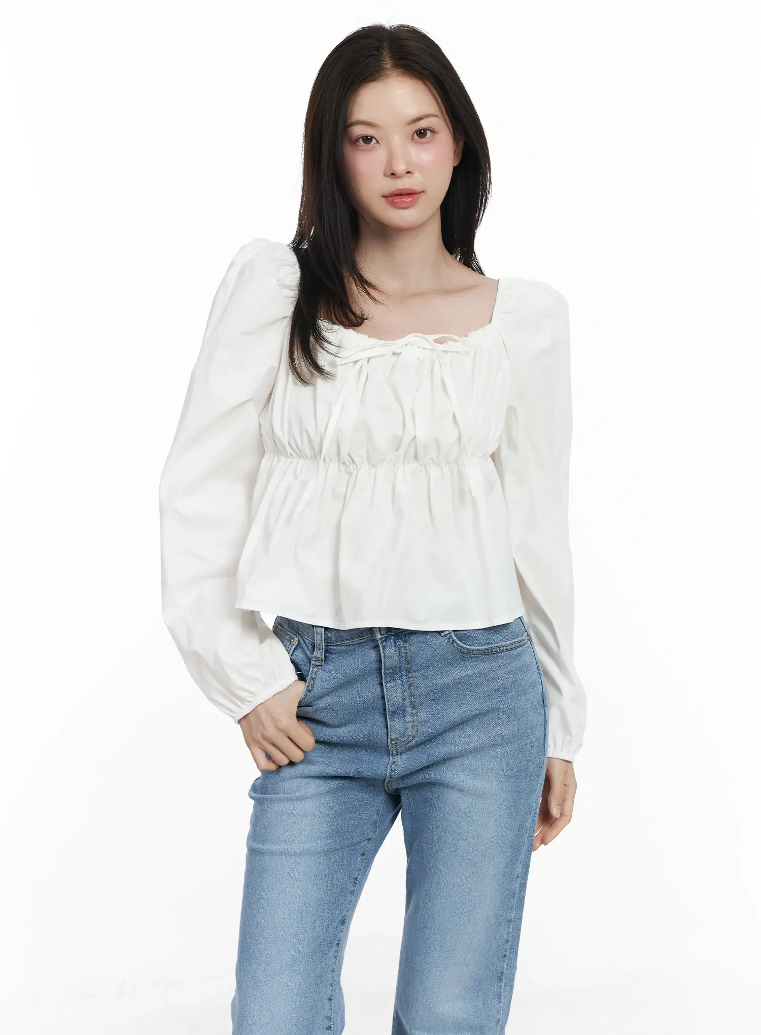 Puff-Sleeve Cotton Blouse IF520 - Image 3