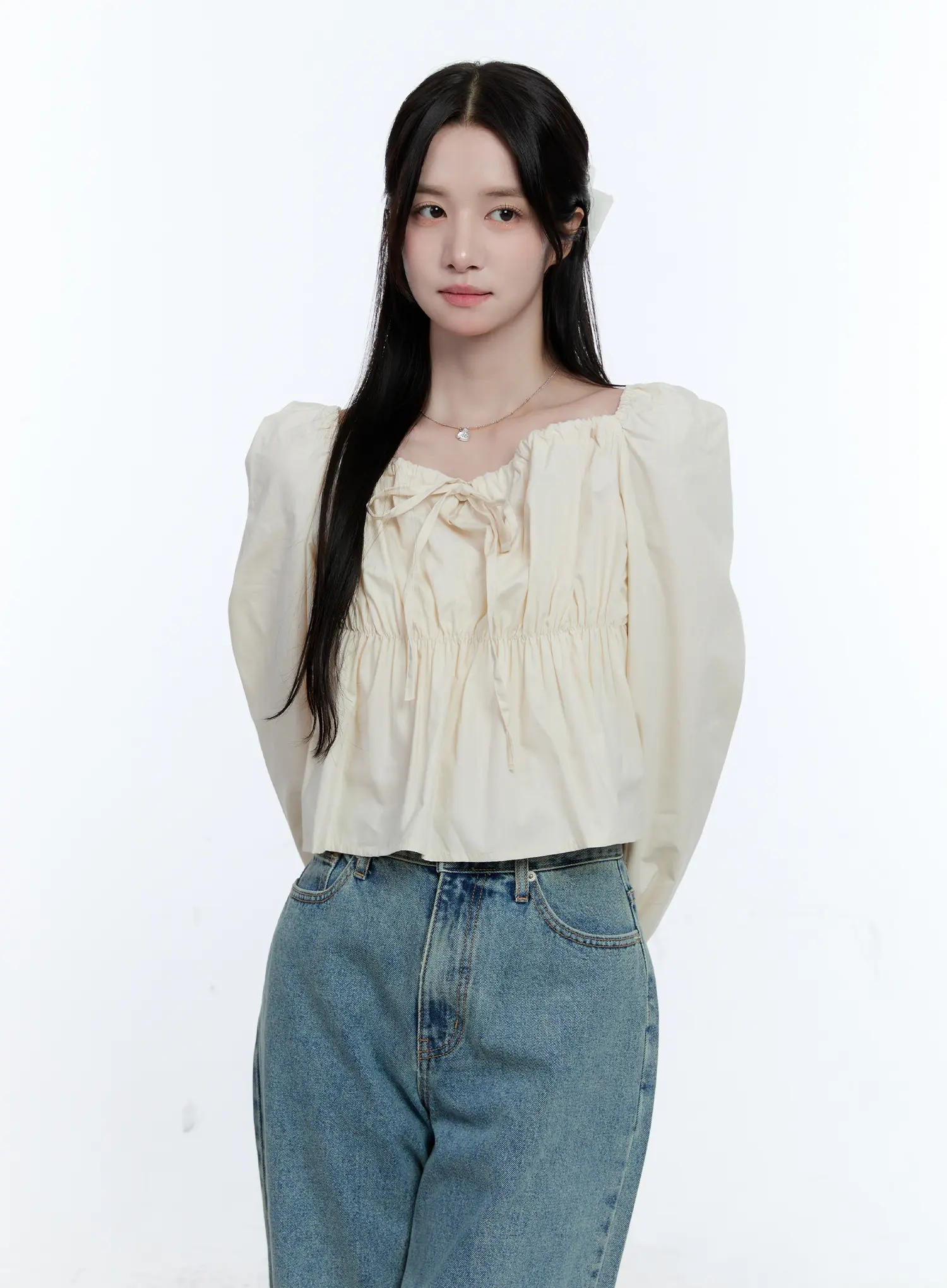 Puff-Sleeve Shirred Blouse CG512 - Image 6