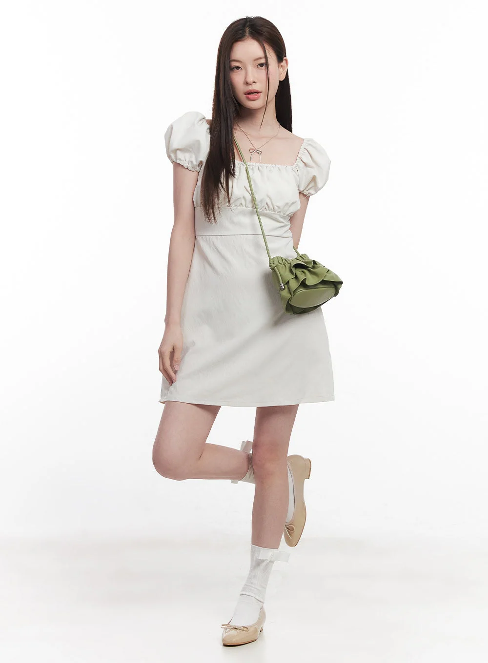 Puff-Sleeve Shirring Mini Dress CY515 - Image 11