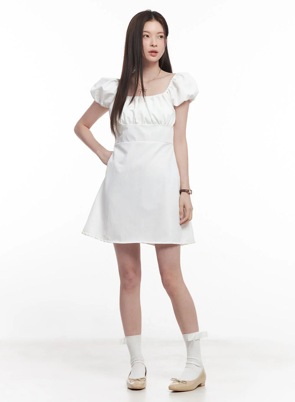 Puff-Sleeve Shirring Mini Dress CY515 - Image 12