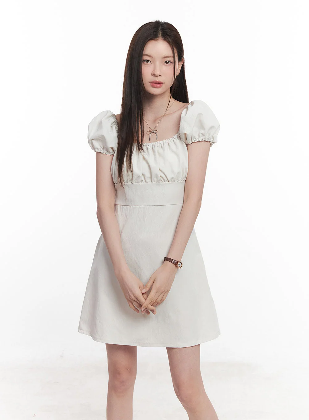 Puff-Sleeve Shirring Mini Dress CY515 - Image 4