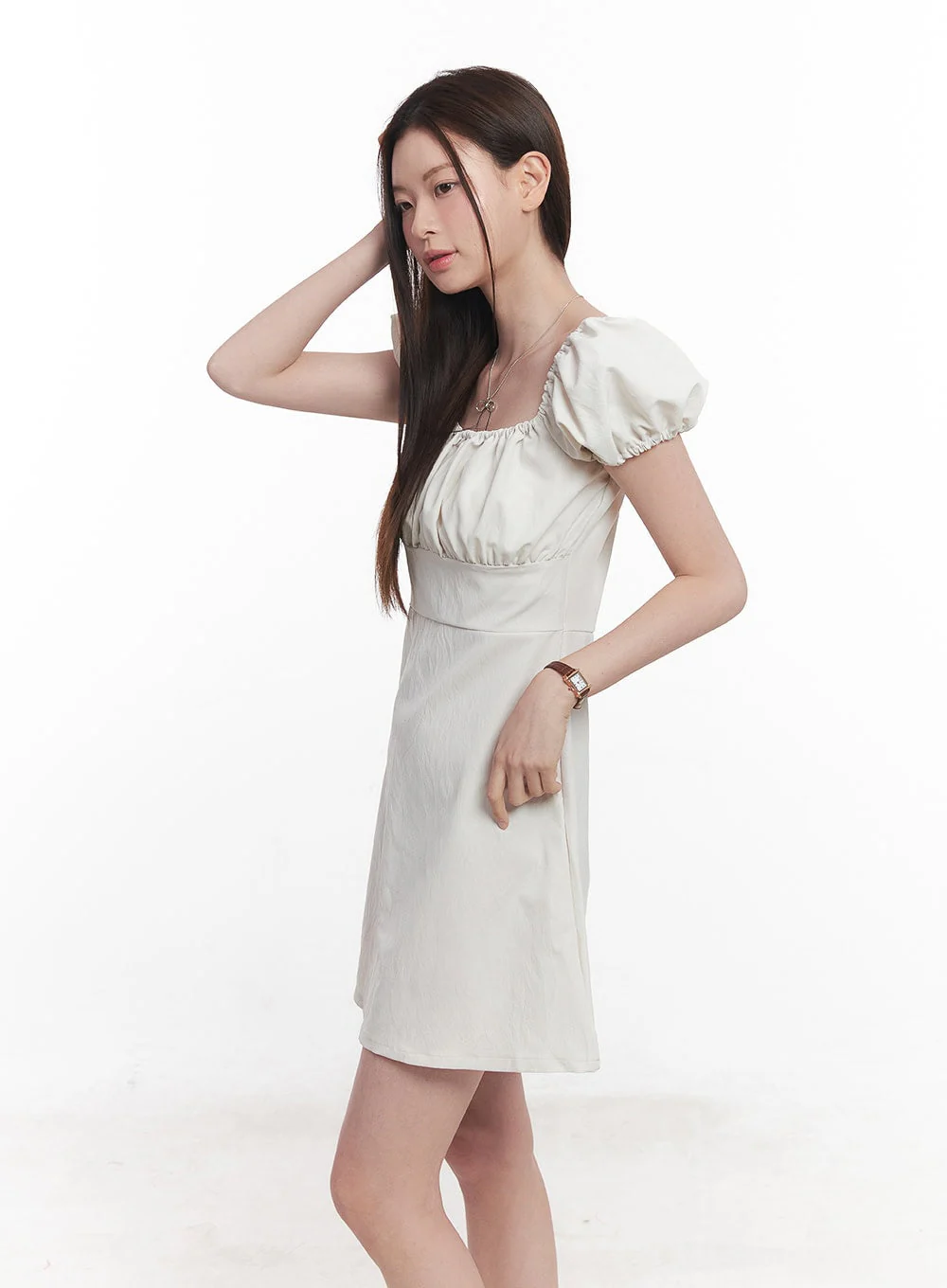Puff-Sleeve Shirring Mini Dress CY515 - Image 6