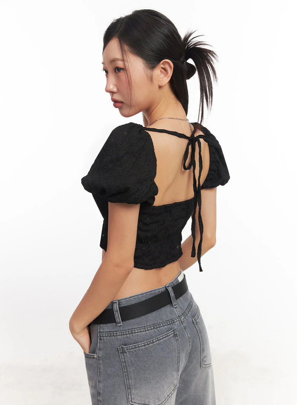 Puff-Sleeve Square Neck Crop Top IA525 - Image 2