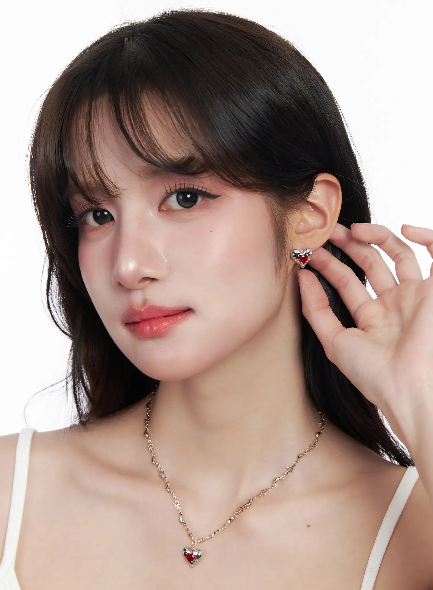 Red Heart Cubic Earrings CJ523 - Image 3