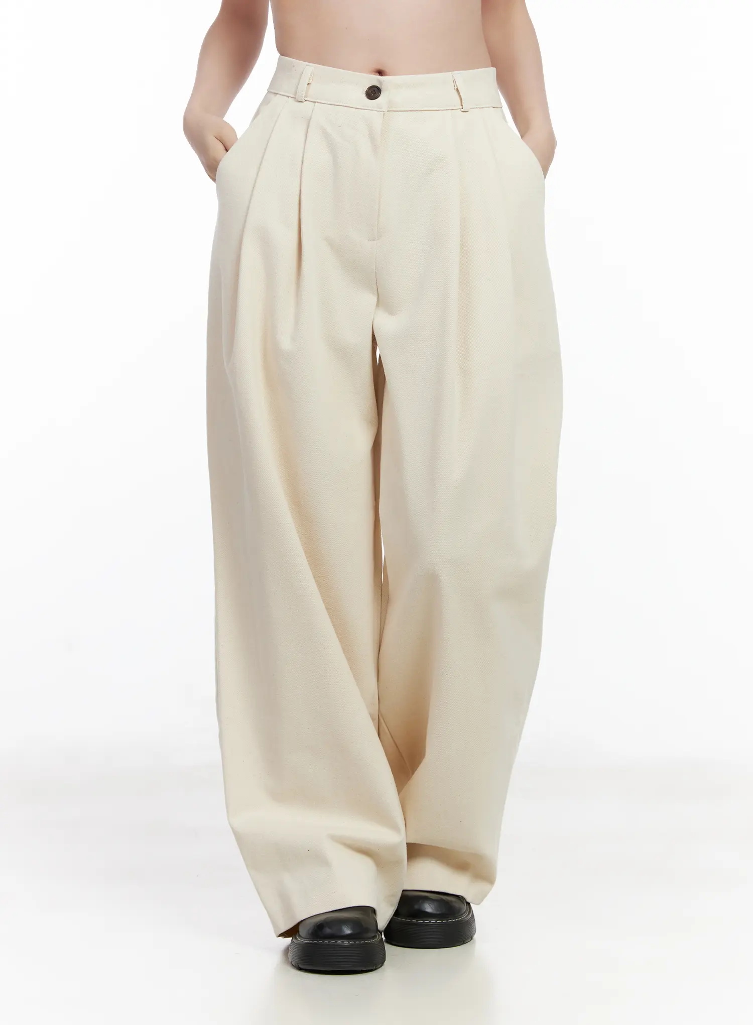 Relaxed Fit Pin Tuck Cotton Pants CJ519 - Image 9