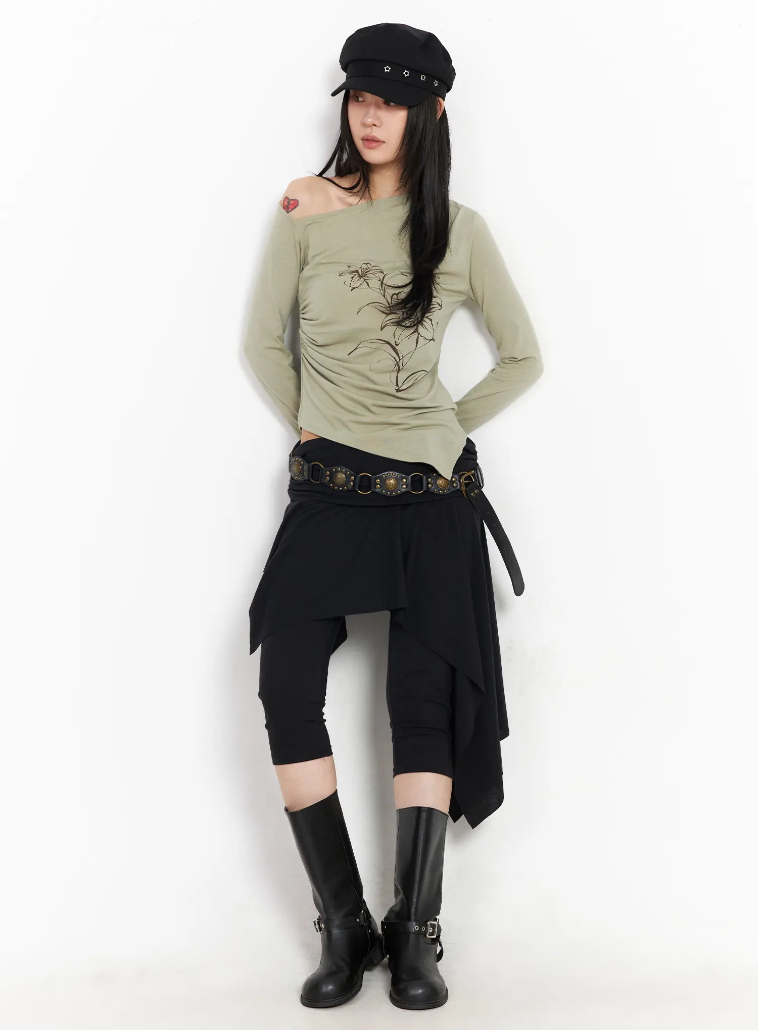 Ribbed Asymmetric Skirt Pants CM516