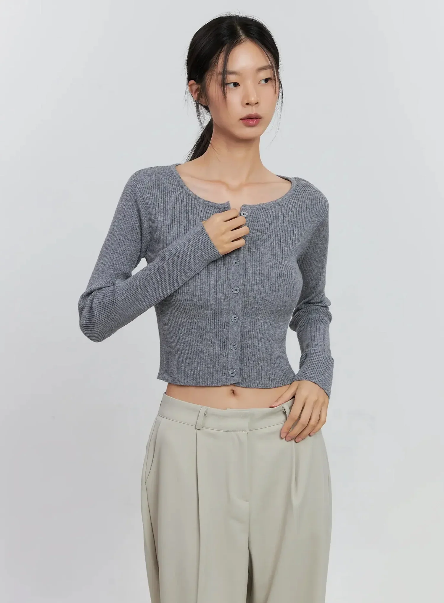 Ribbed Button-Up Cardigan IS516 - Image 14